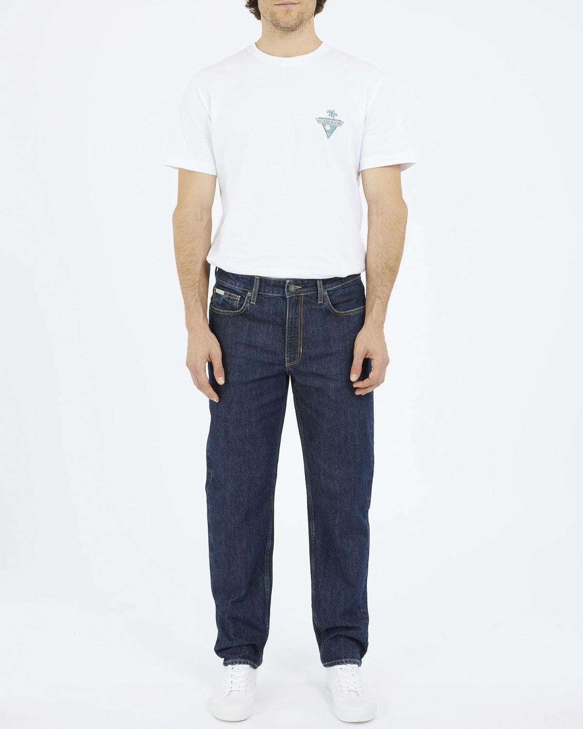 Jeans relaxed fit lavaggio scuro stone washed in cotone stretch