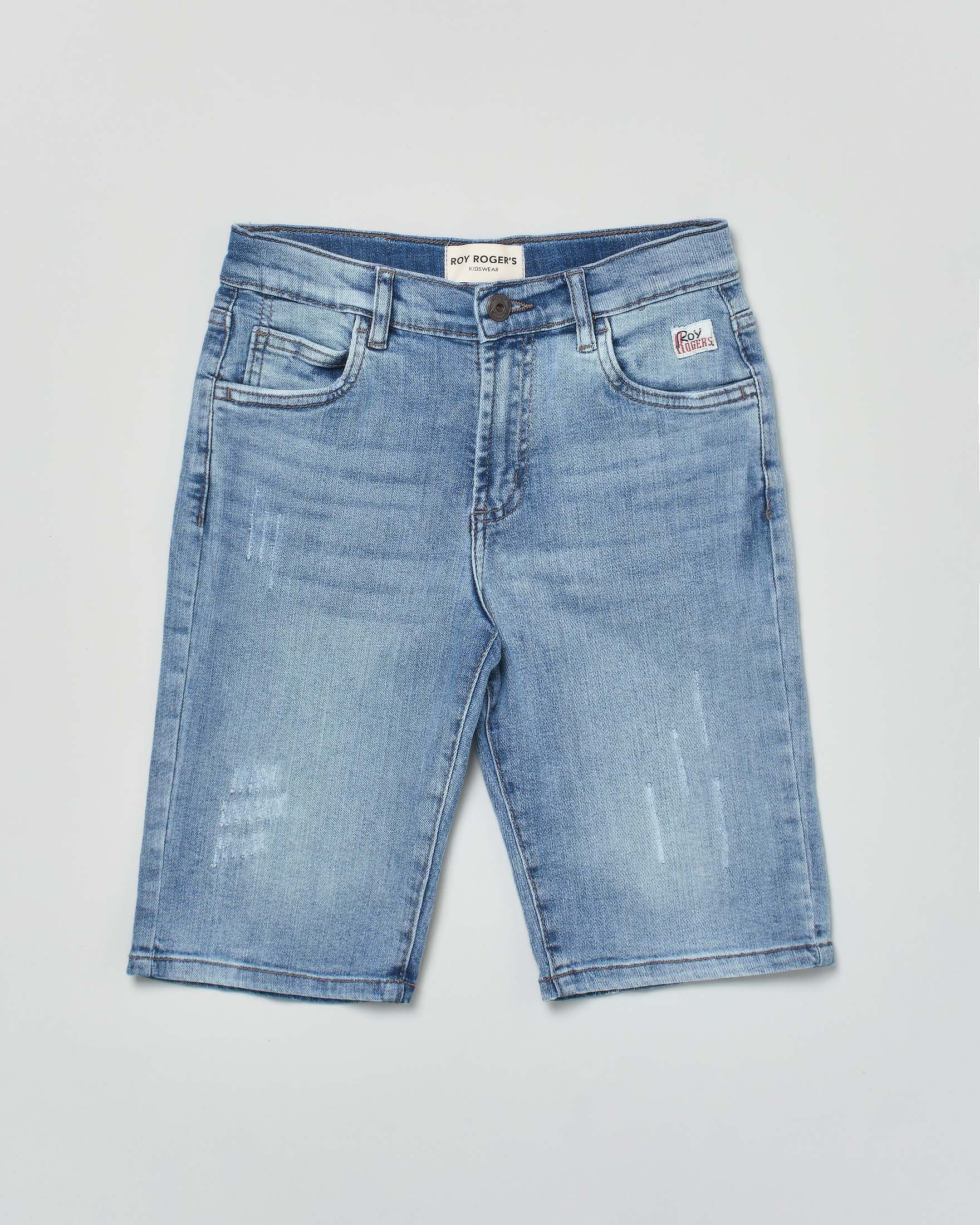 Bermuda jeans lavaggio chiaro stone washed con abrasioni