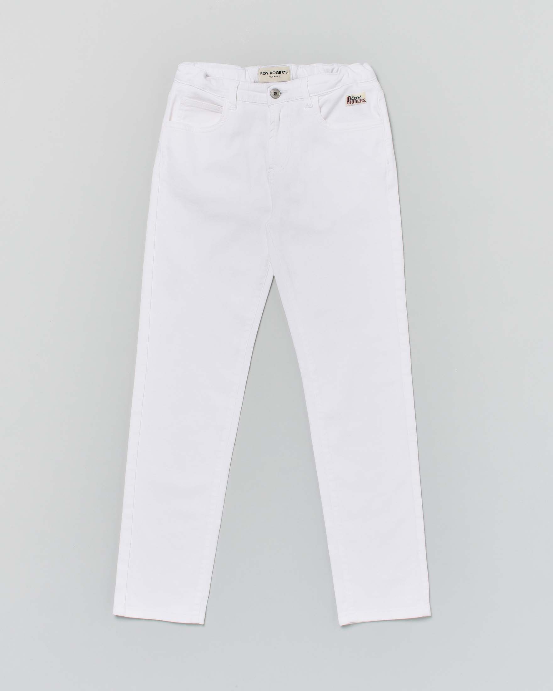 Pantalone cinque tasche carrot fit bianco con elastico in vita
