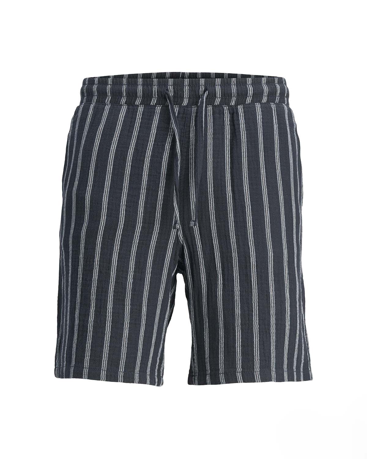 Bermuda Jaiden blu a righe bianche in tessuto goffrato di puro cotone con coulisse in vita