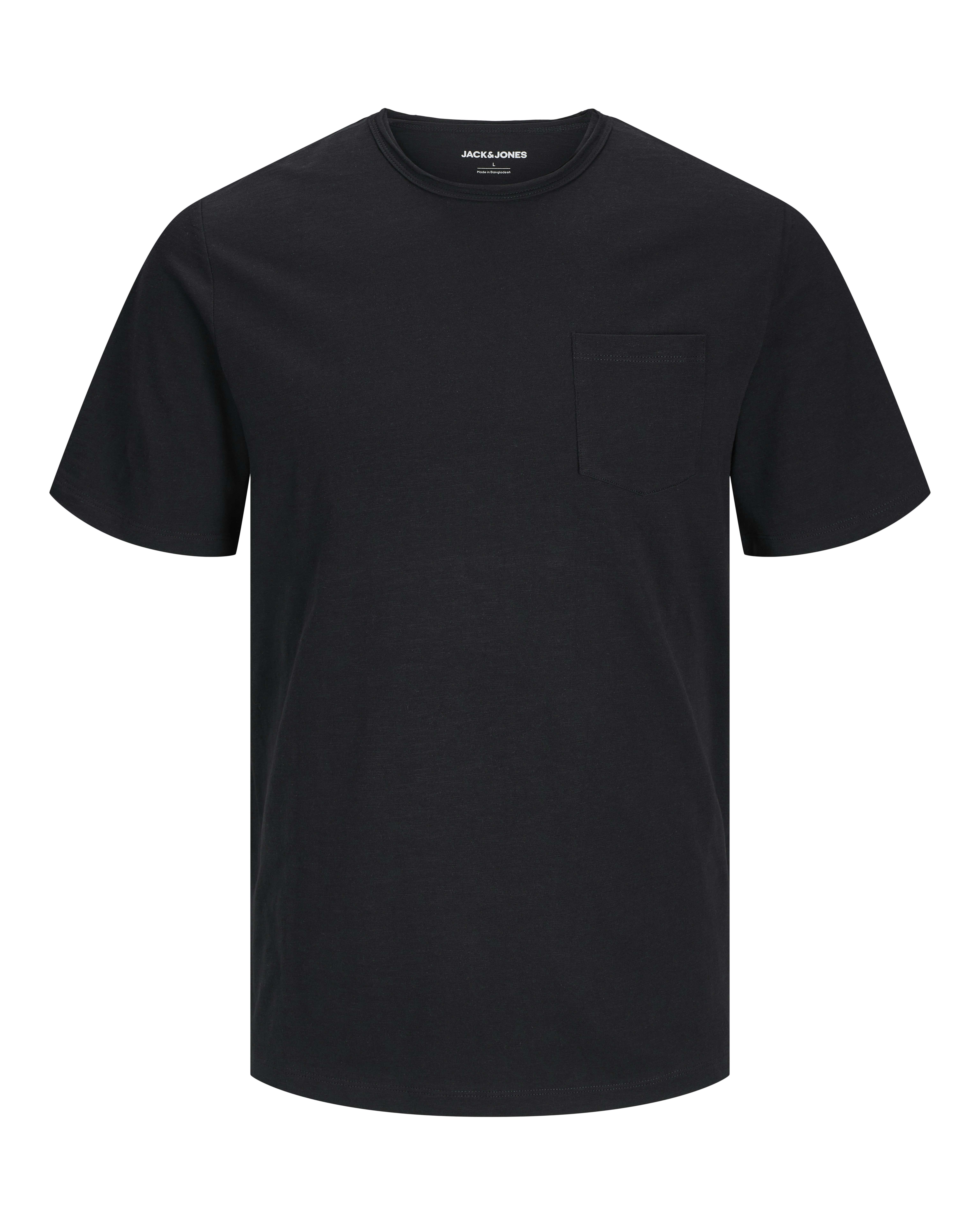 T-shirt nera mezza manica in jersey di puro cotone con taschino applicato sul petto e scollo taglio vivo