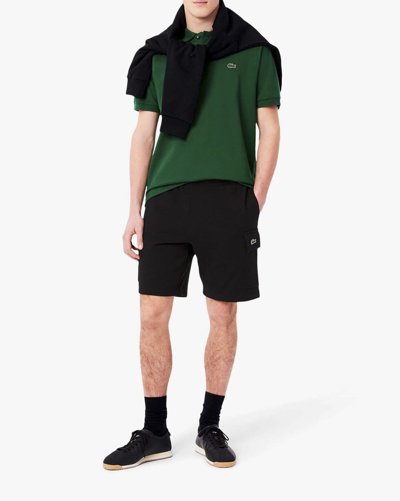 Bermuda cargo nero in felpa di puro cotone