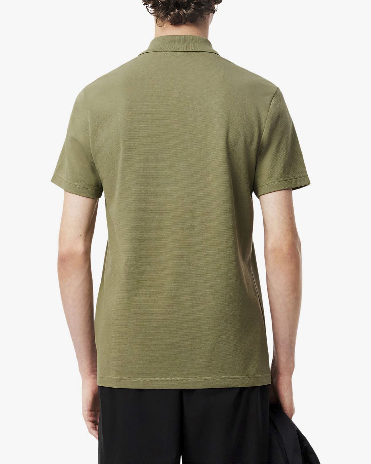 Polo mezza manica verde militare in cotone organico stretch punto wafer image