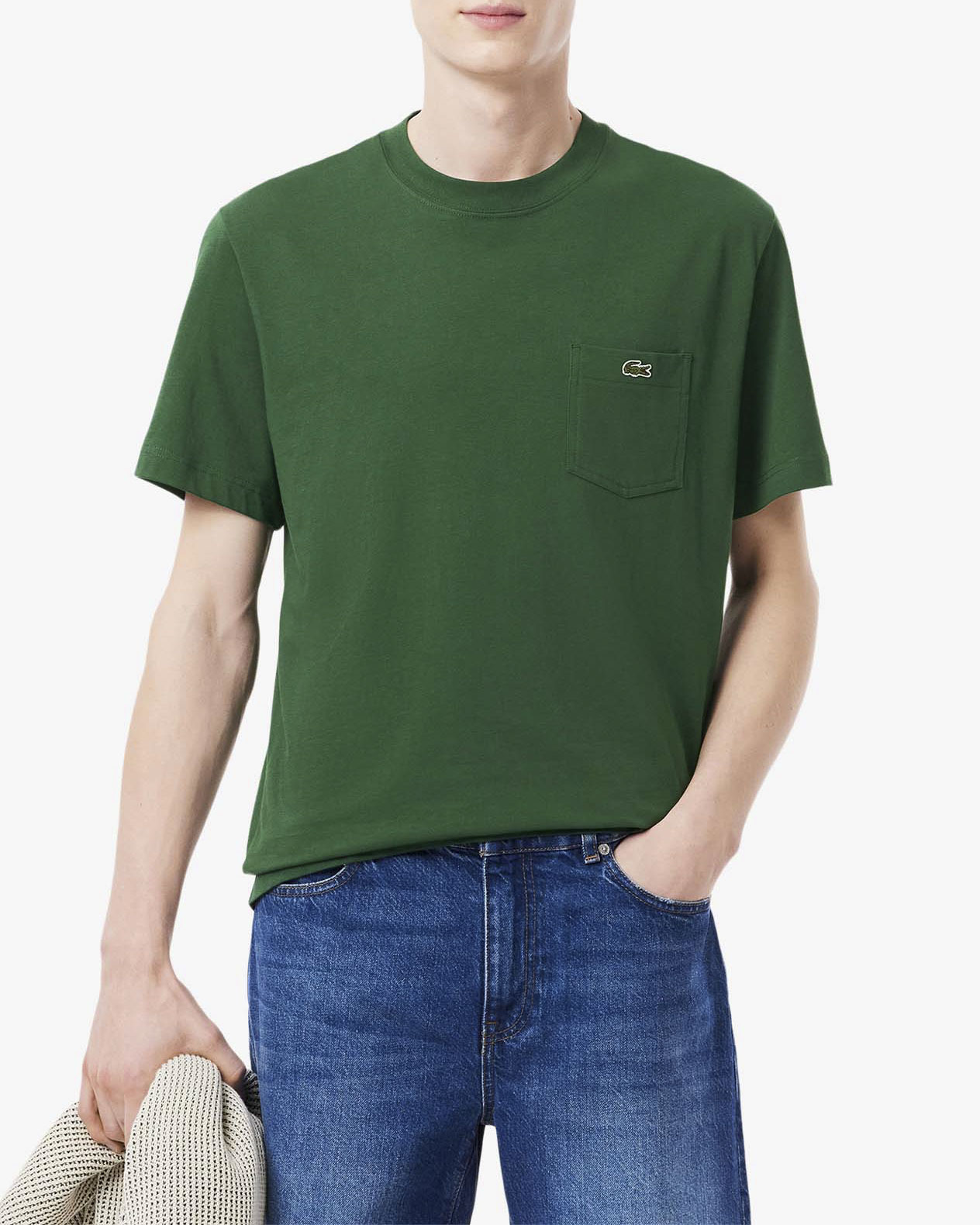 T-shirt verde mezza manica con taschino e logo sul petto