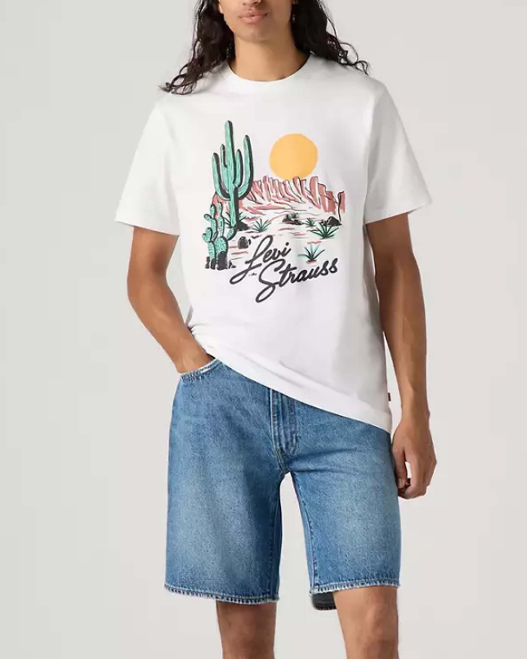 T-shirt bianca mezza manica con stampa grafica cactus davanti