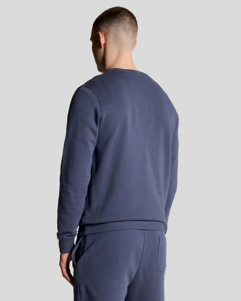 Felpa blu indaco girocollo in cotone con logo aquila gialla sul petto
