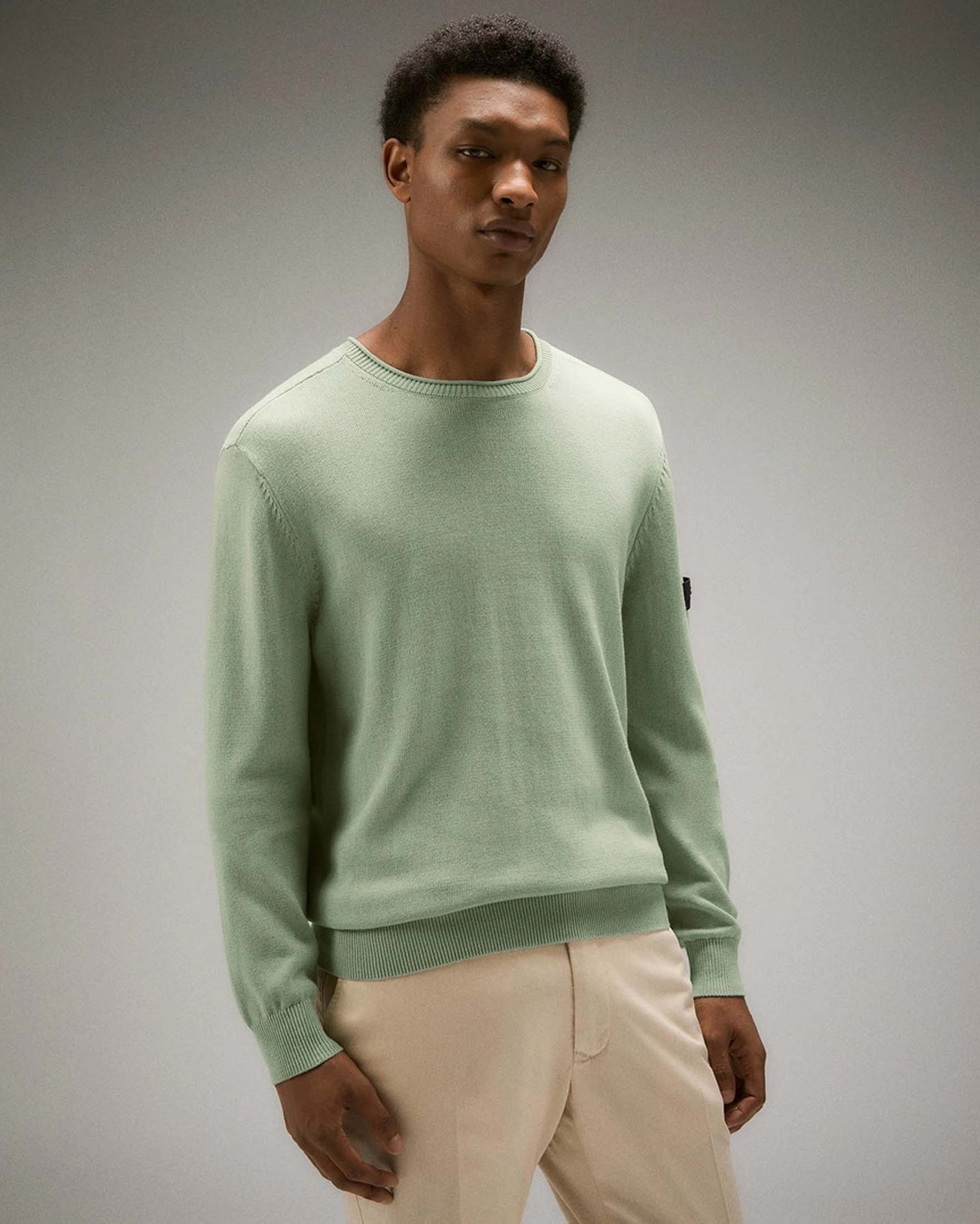 Maglia verde salvia girocollo in puro cotone soft touch