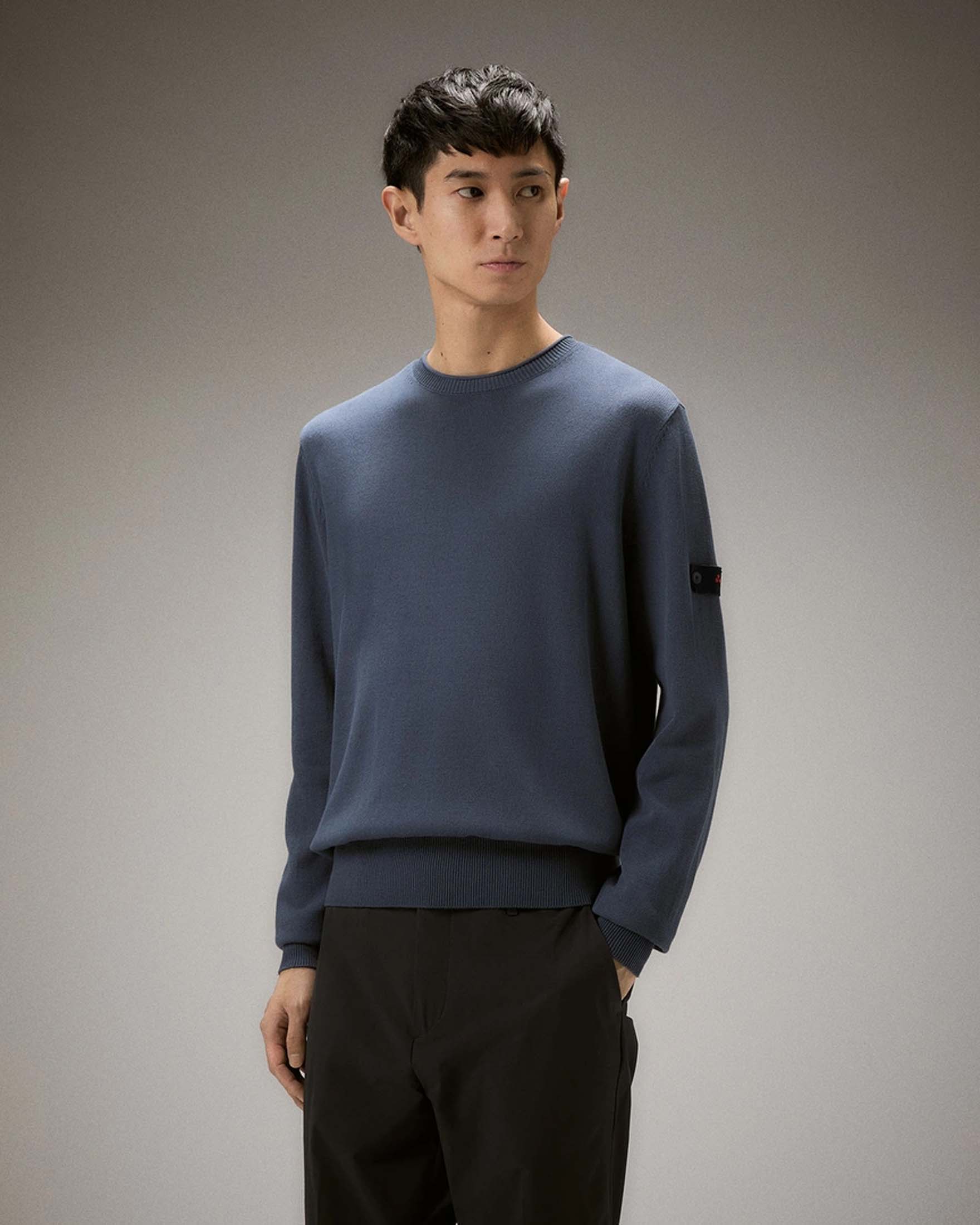 Maglia blu indaco girocollo in puro cotone soft touch