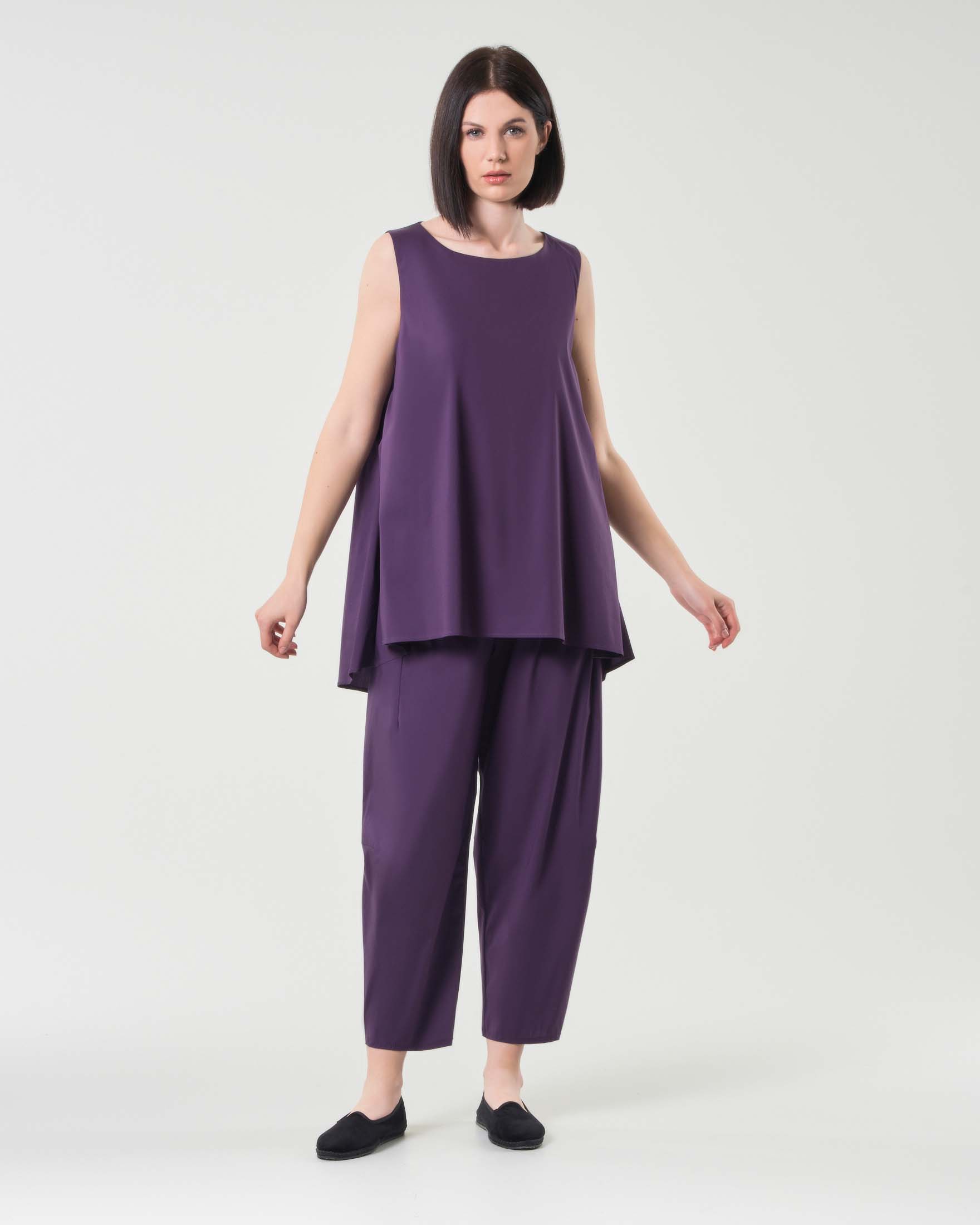 Pantaloni baloon viola Jurerê in popeline di cotone stretch con elastico inserito in vita