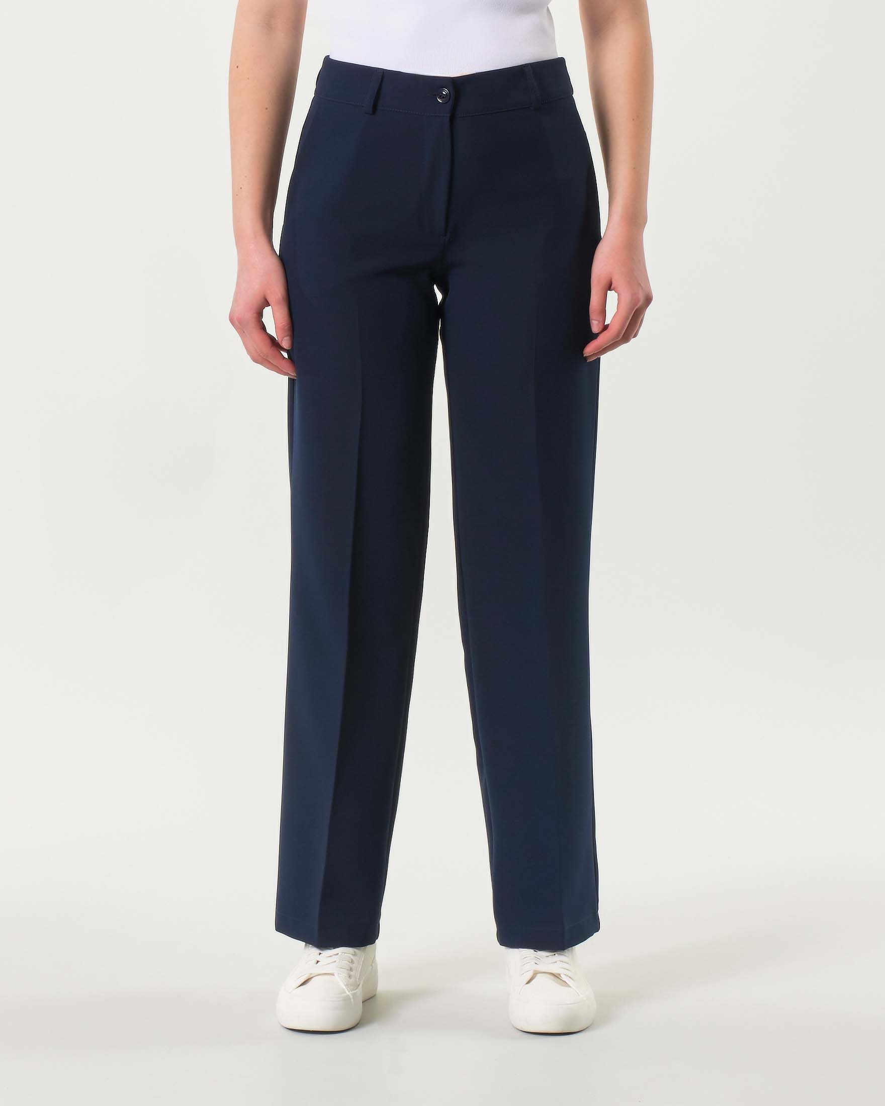 Pantaloni blu straight in misto viscosa stretch image