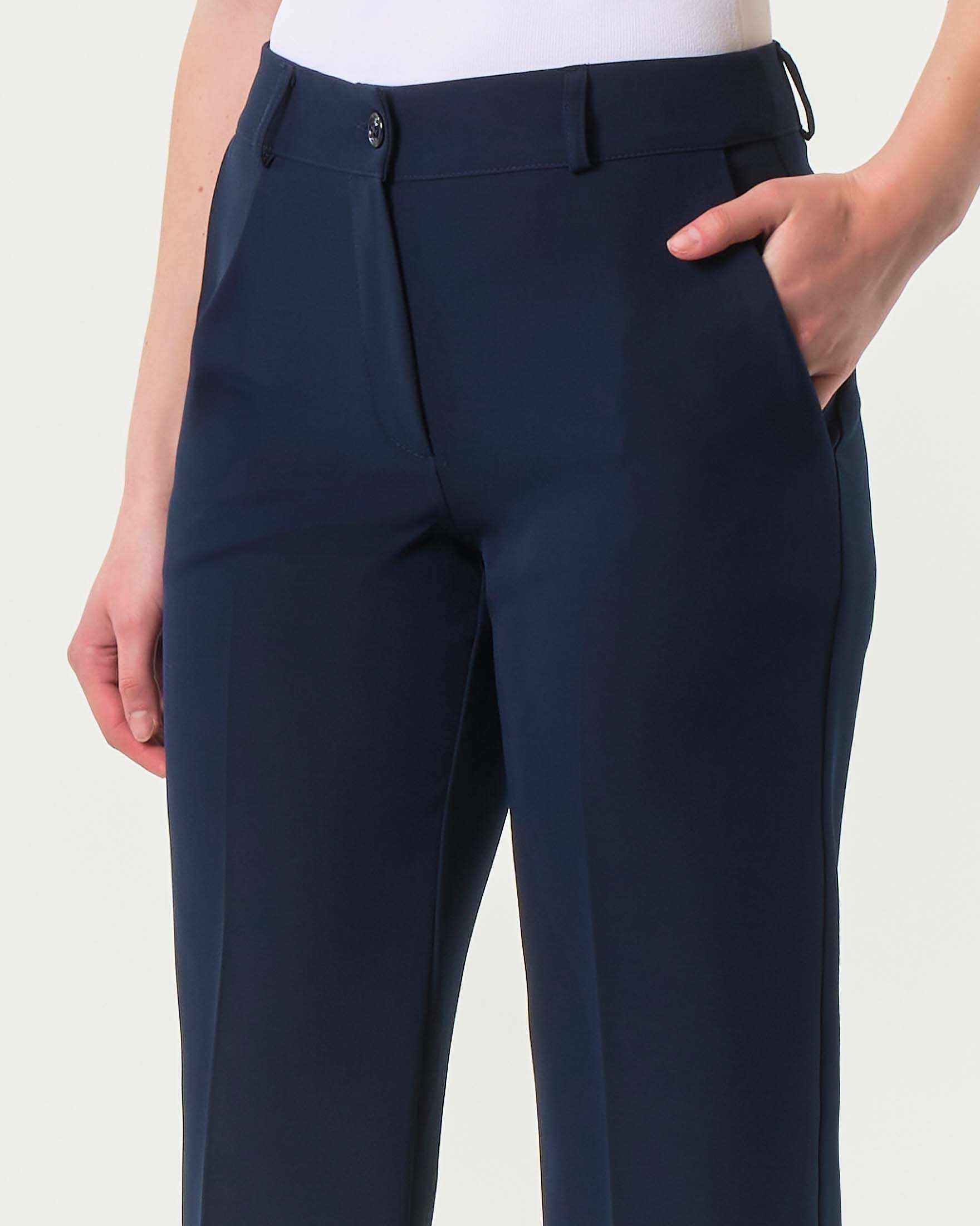 Pantaloni blu straight Hlo! in misto viscosa stretch