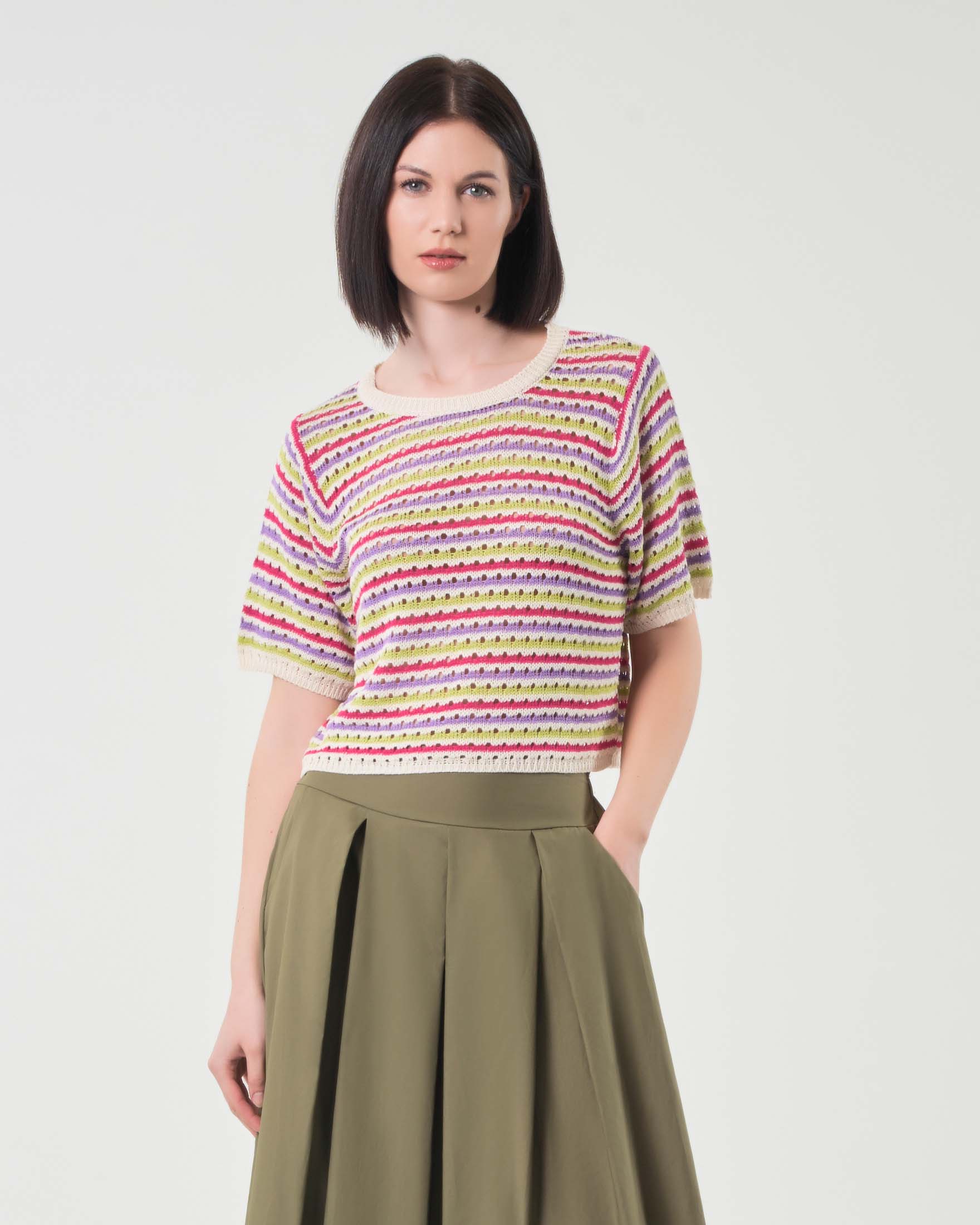 Top Donna Lilla - Maglietta Maniche Corte In Cotone, Taglia 38, Stampa Serigrafica Originale Camp Jupiter