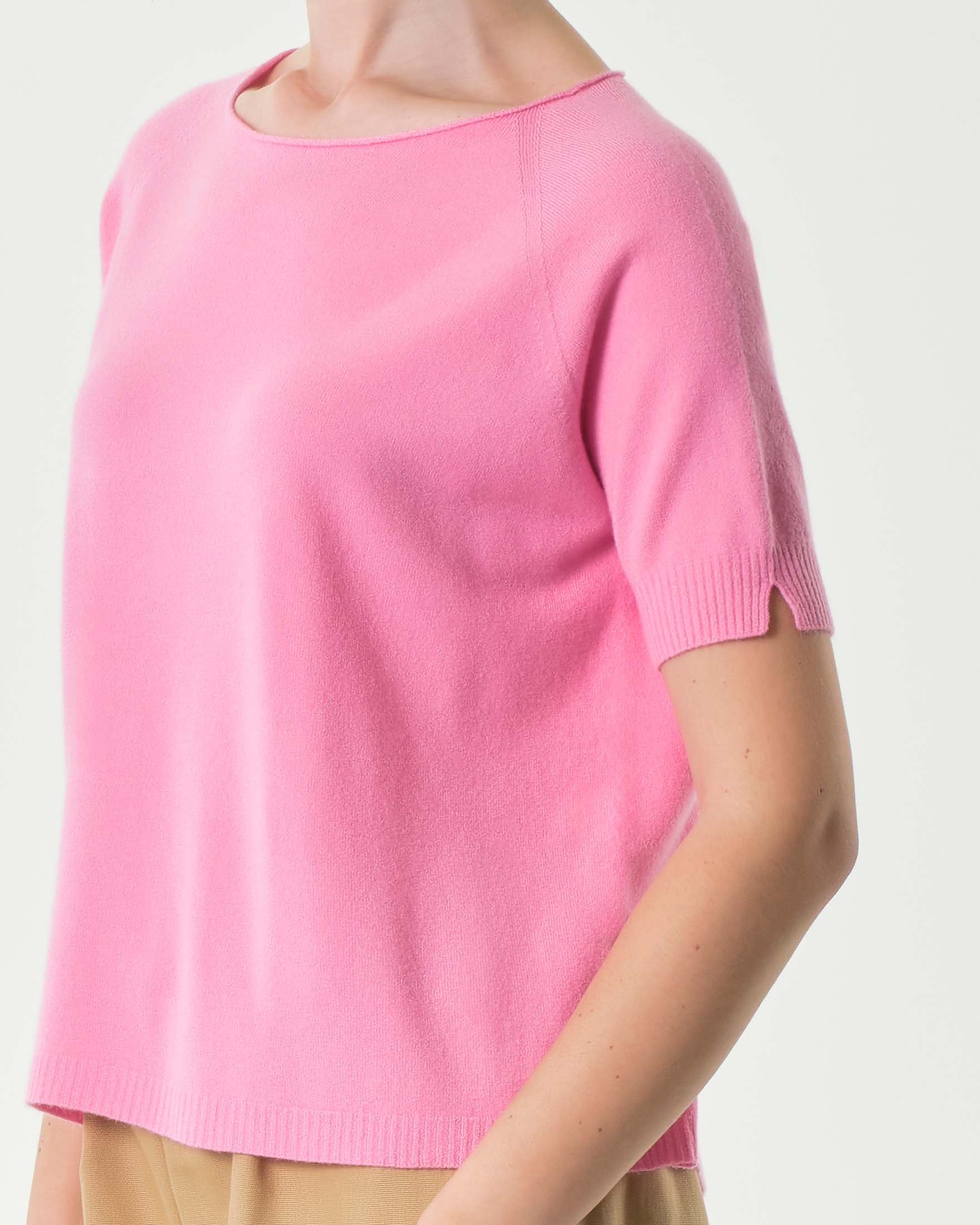 Maglia rosa bubble in misto viscosa a maniche corte con spacchetto sul fondo posteriore image