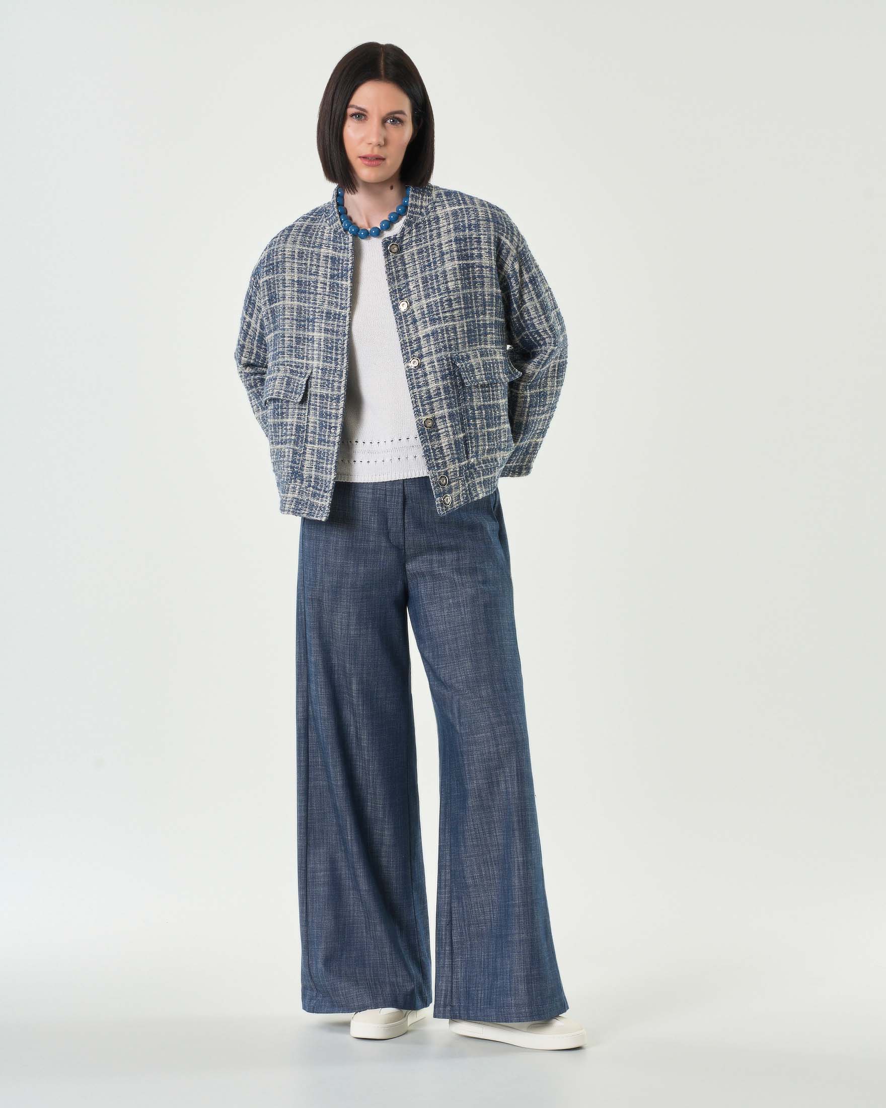 Bomber color avio in stuoia di misto cotone con inserto in lurex con colletto a listino image