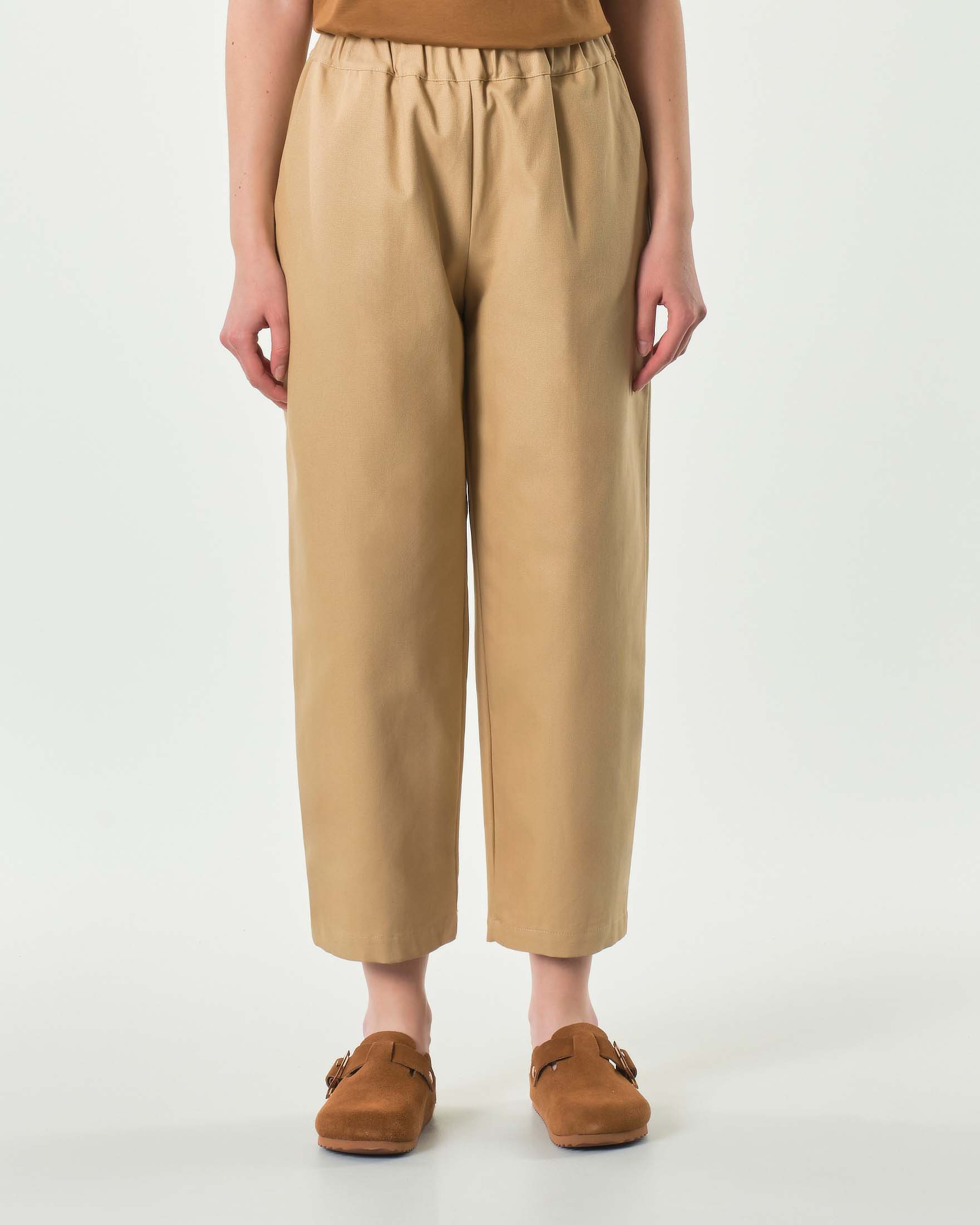 Pantaloni baloon beige in canvas di cotone con elastico in vita image