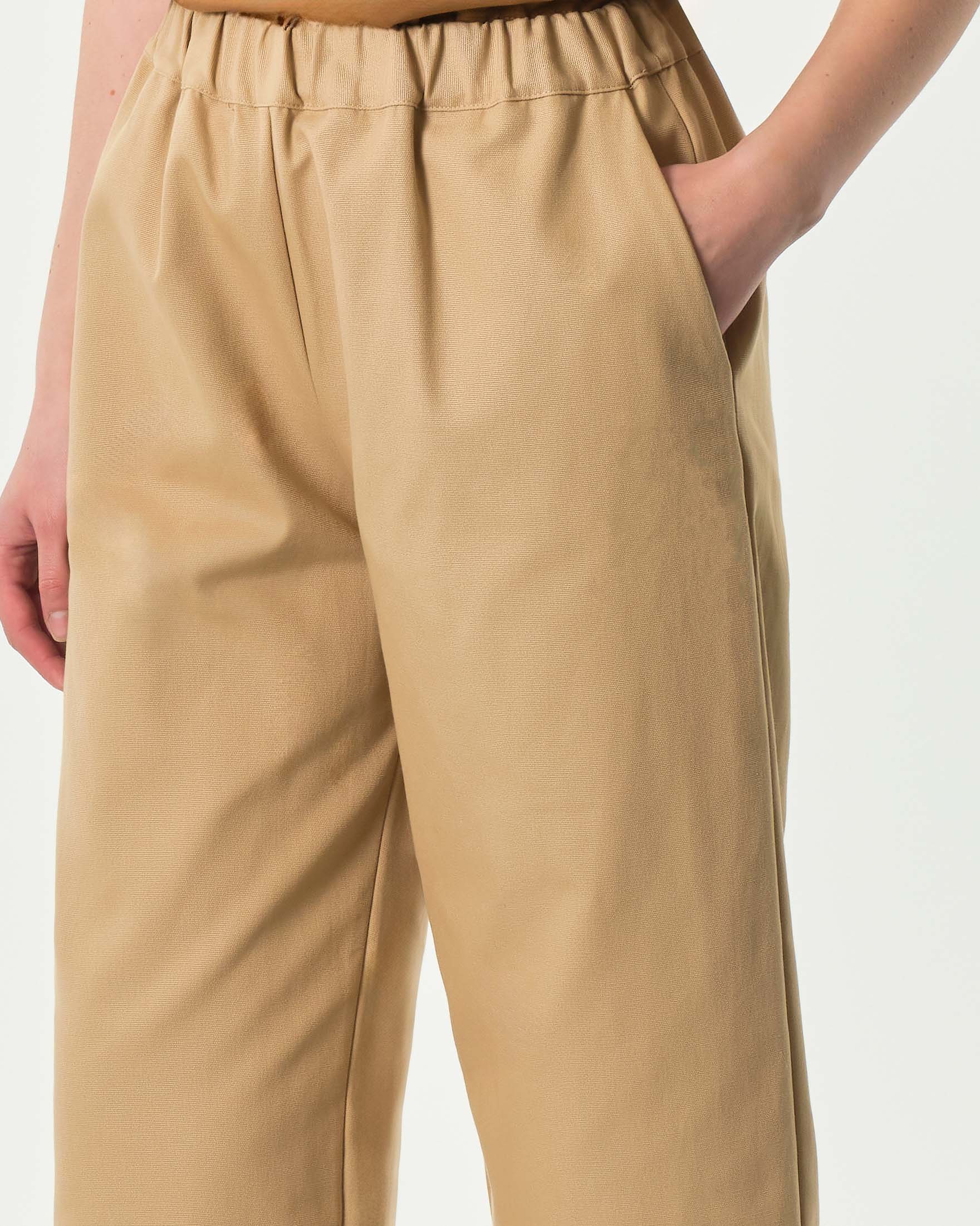 Pantaloni baloon beige in canvas di cotone con elastico in vita