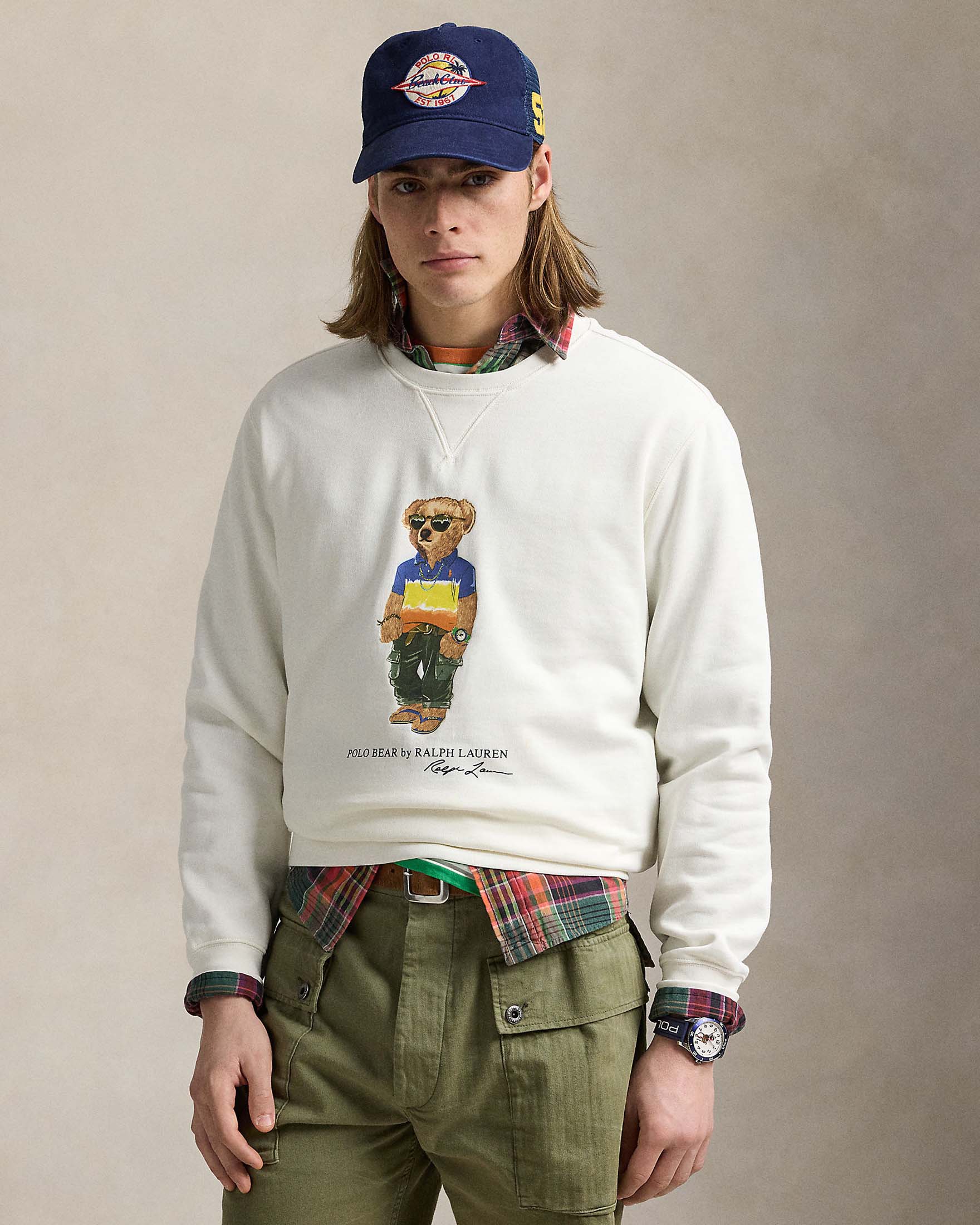 Felpa bianca girocollo in cotone con stampa Polo Bear