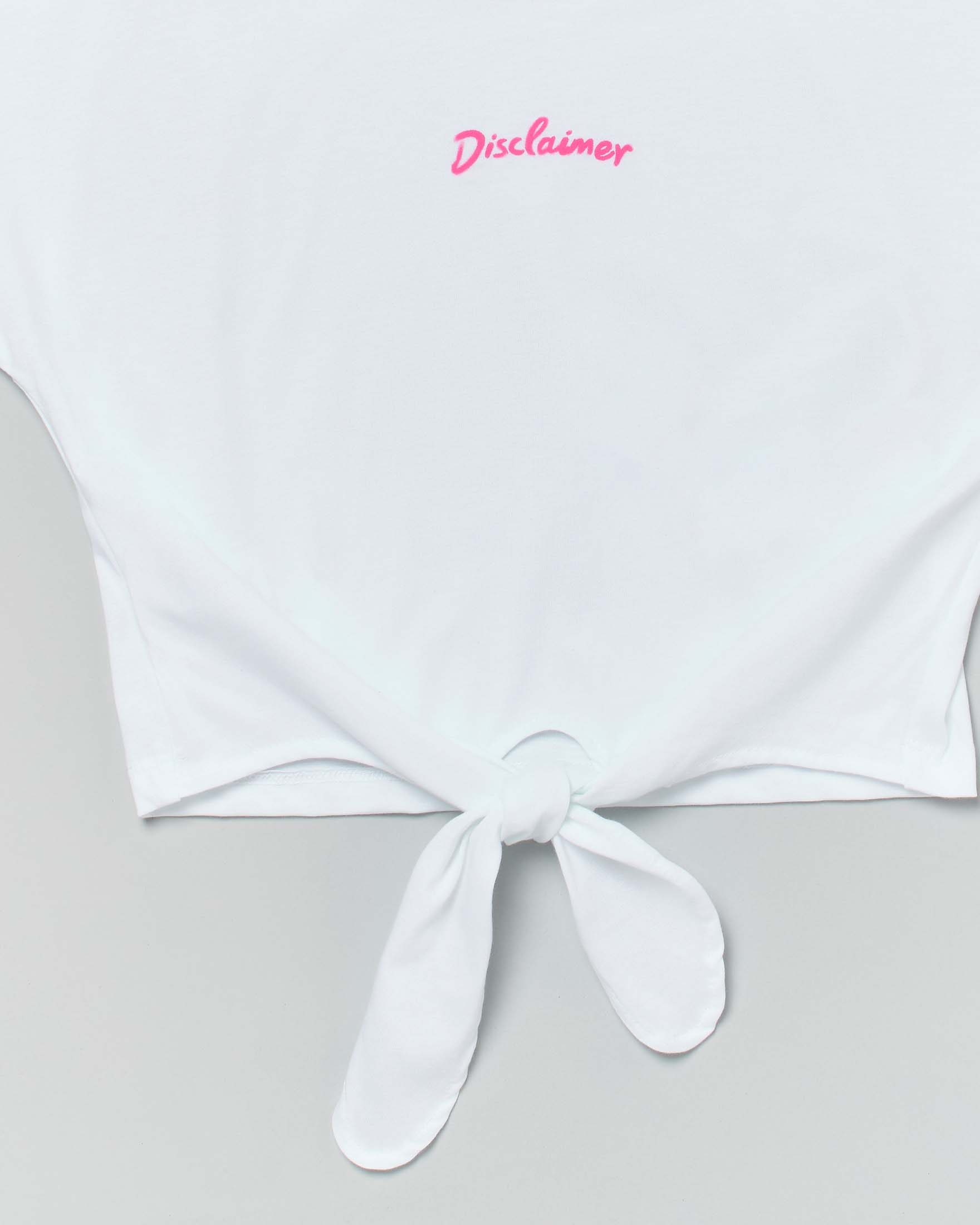 T-shirt bianca cropped con nodo in vita Disclaimer