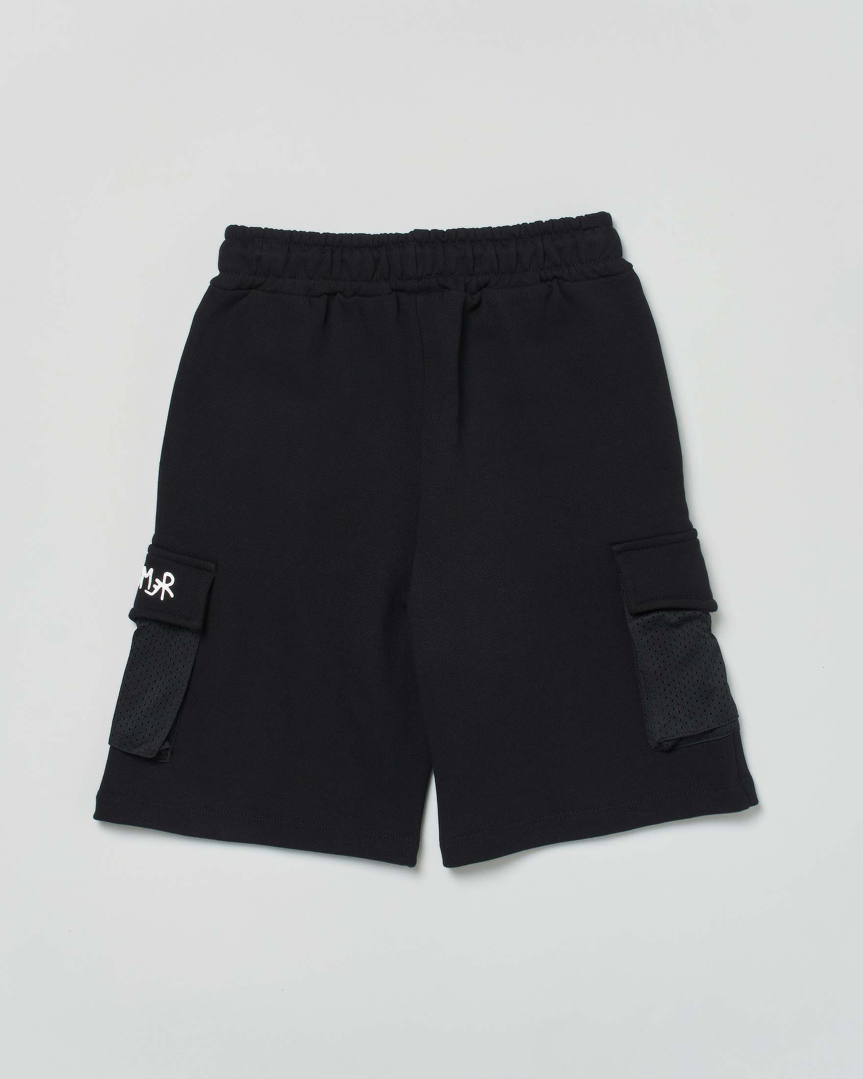 Bermuda cargo Disclaimer nero in felpa di cotone con tasche in mesh