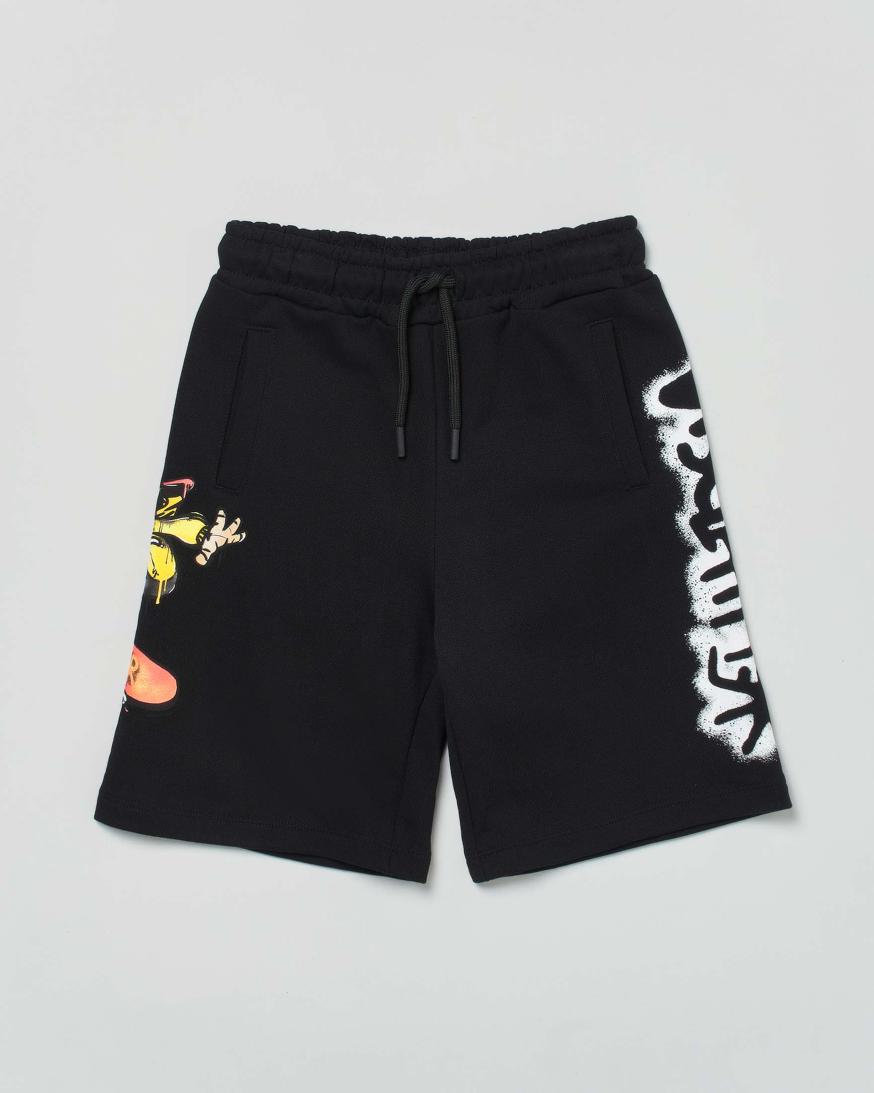 Bermuda nero con grafica skate e maxi logo graffiti