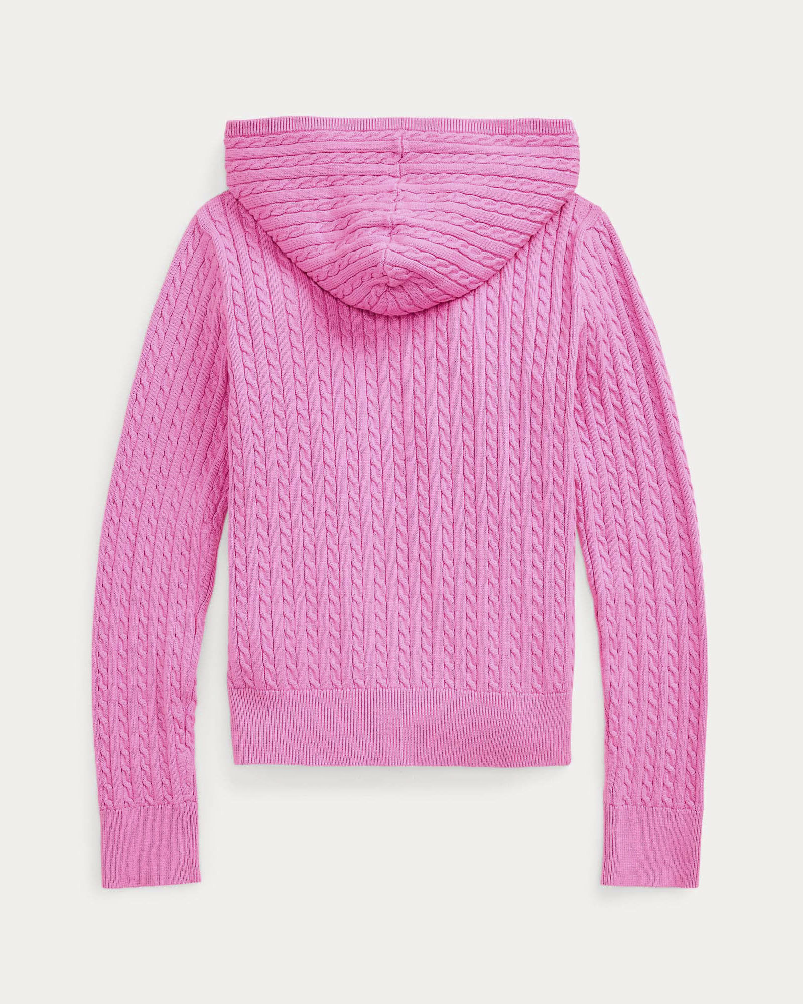 Maglia fucsia Polo Ralph Lauren in cotone lavorata a trecce con zip e cappuccio image