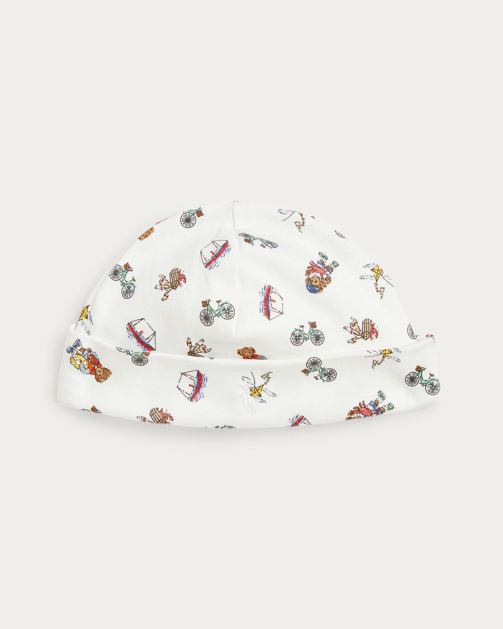 Berretto Polo cuffia bianco in puro cotone con fantasia disegni all over