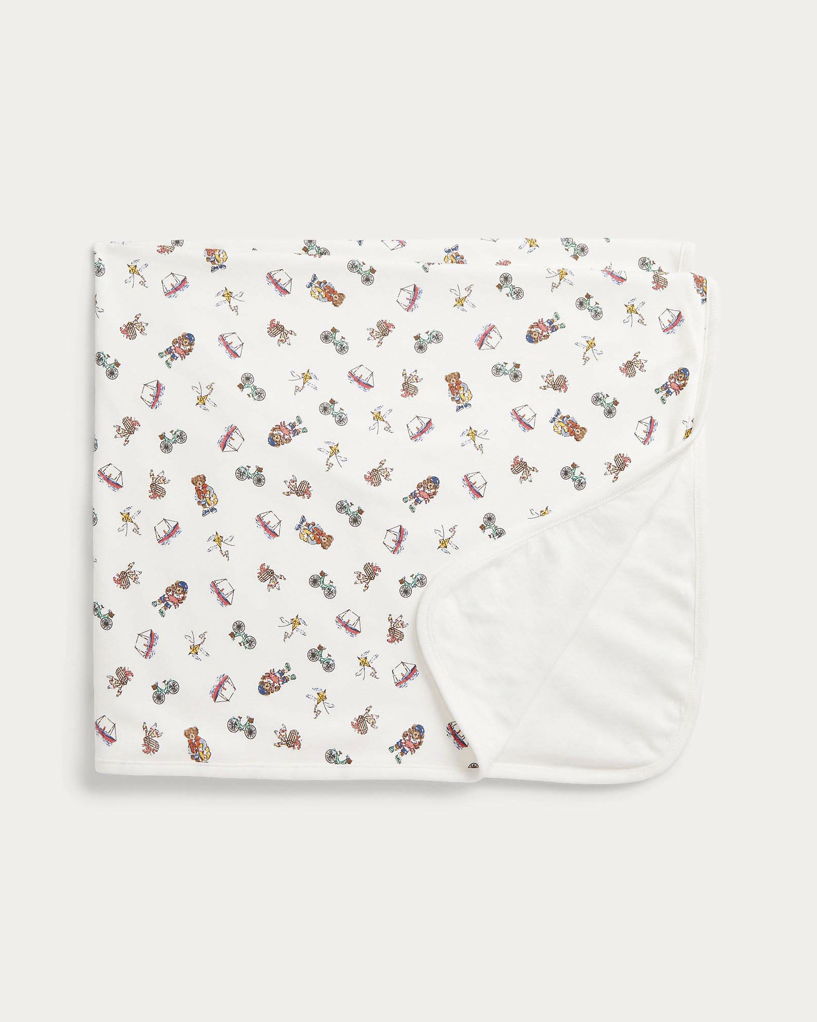 Coperta Polo Ralph Lauren bianca in puro cotone in fantasia disegni multicolor all over