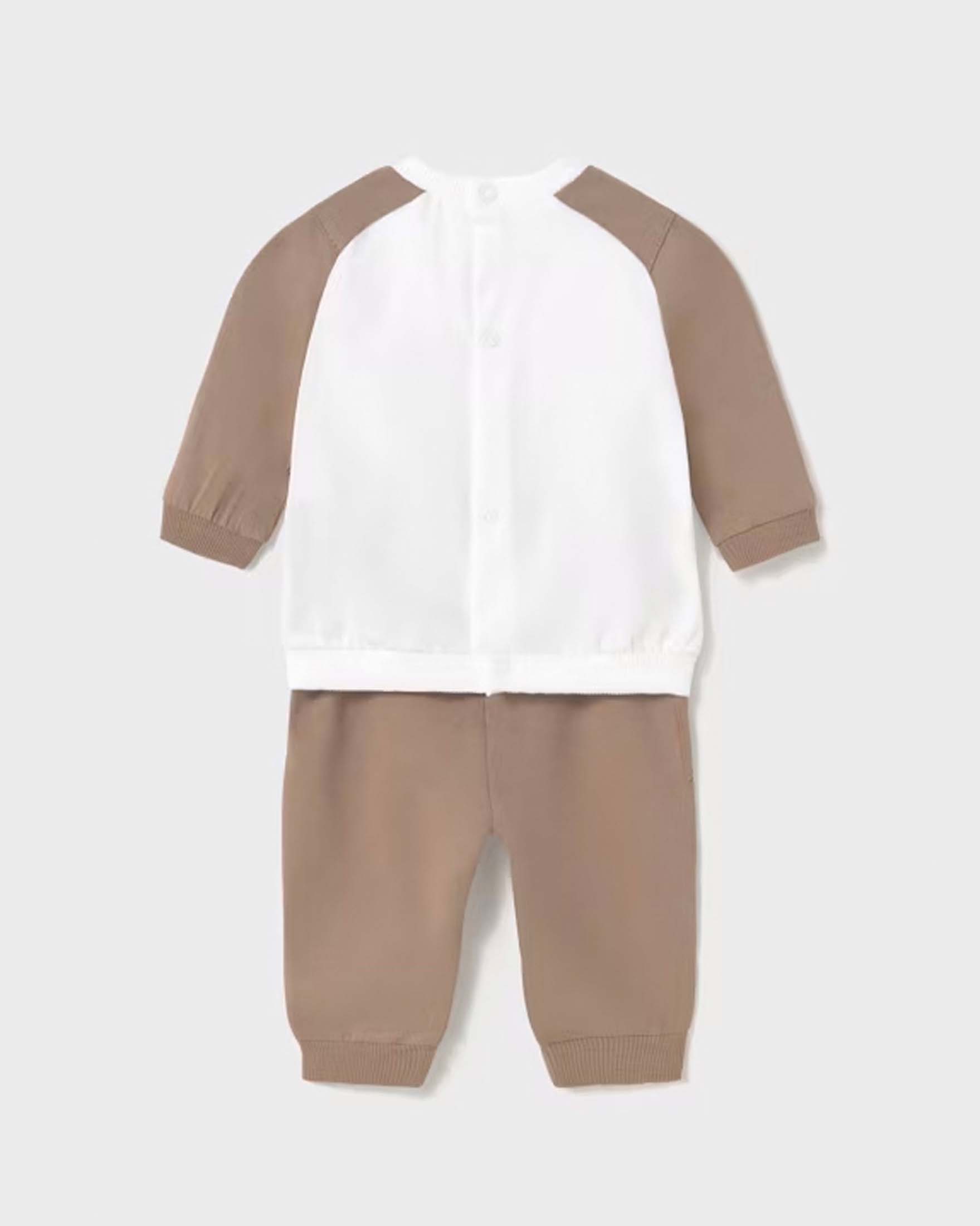 Completo Mayoral maglia felpa e pantalone in cotone stretch panna e marrone con orsetto image