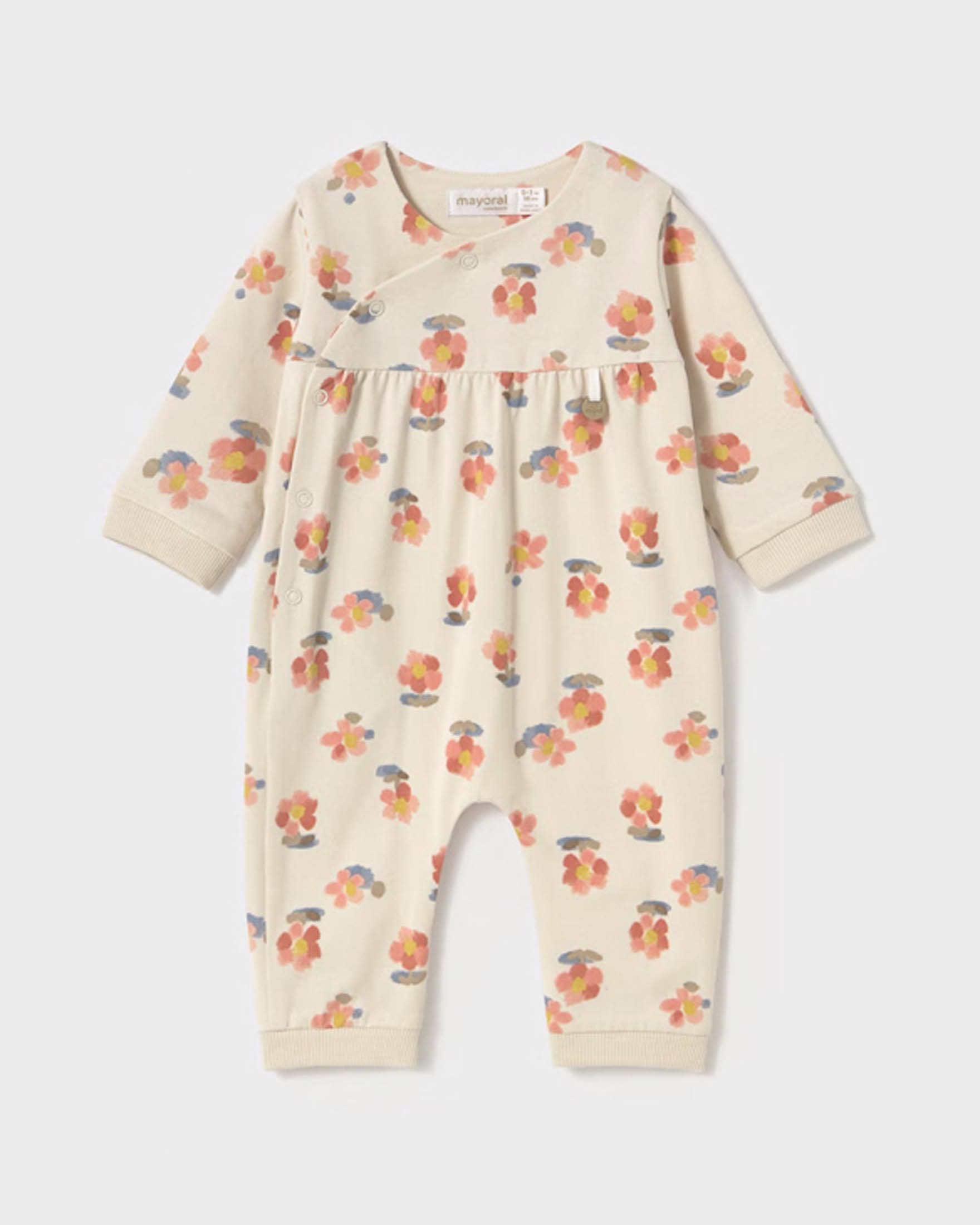 Tutina color crema con fantasia fiori multicolor e copri piedini