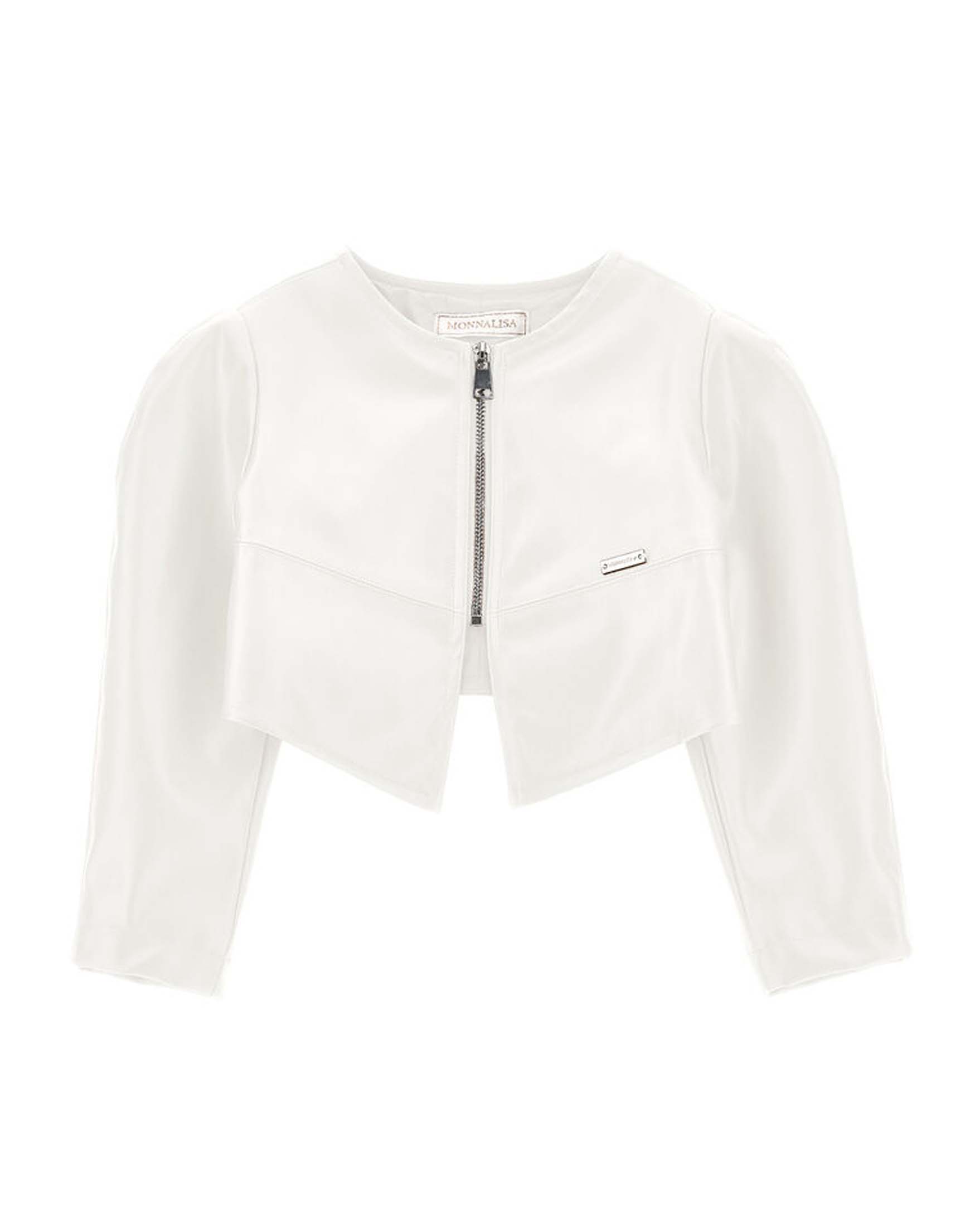 Bolero cropped color panna in similpelle con zip