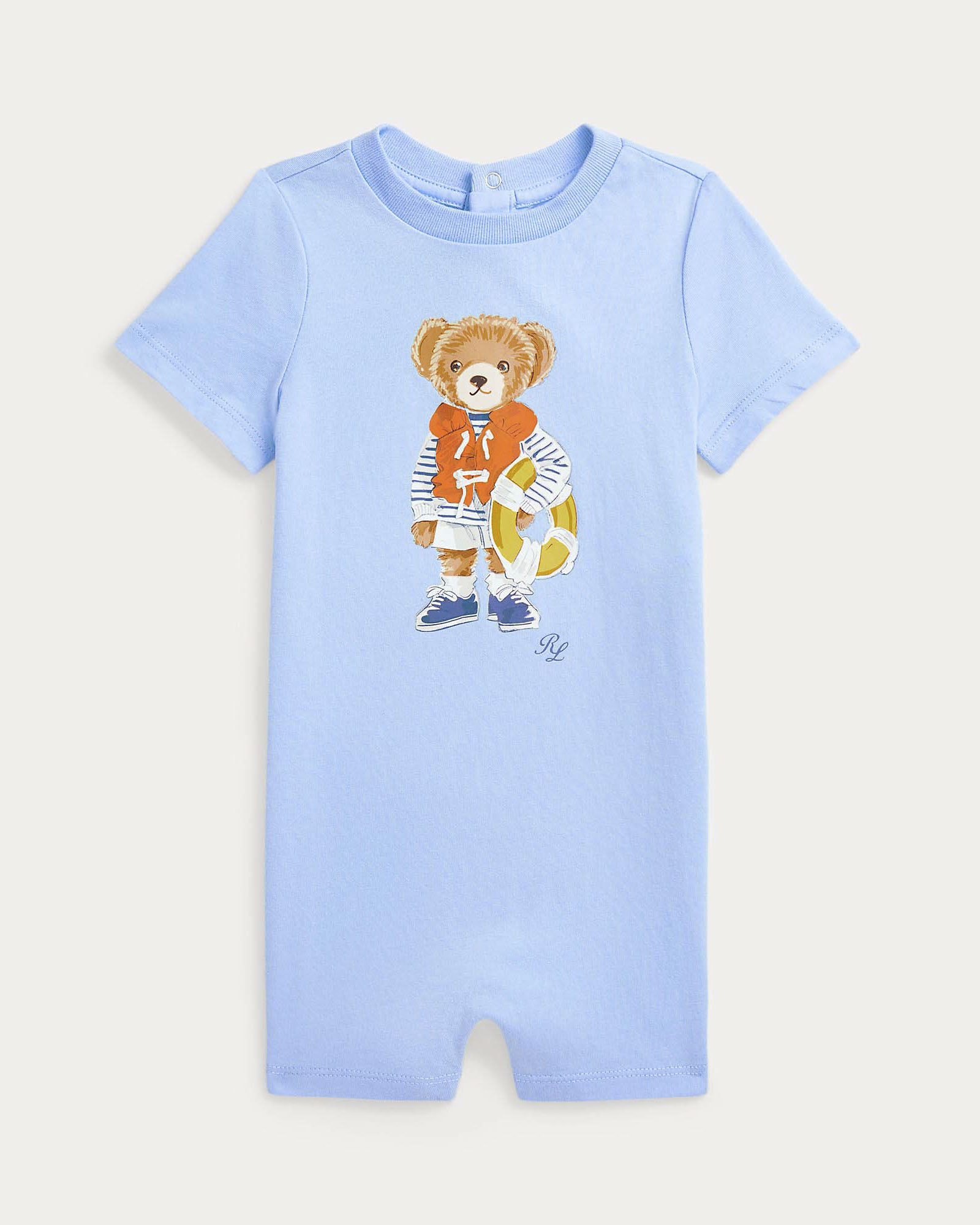 Pagliaccetto Polo Ralph Lauren azzurro in jersey di puro cotone con Polo Bear