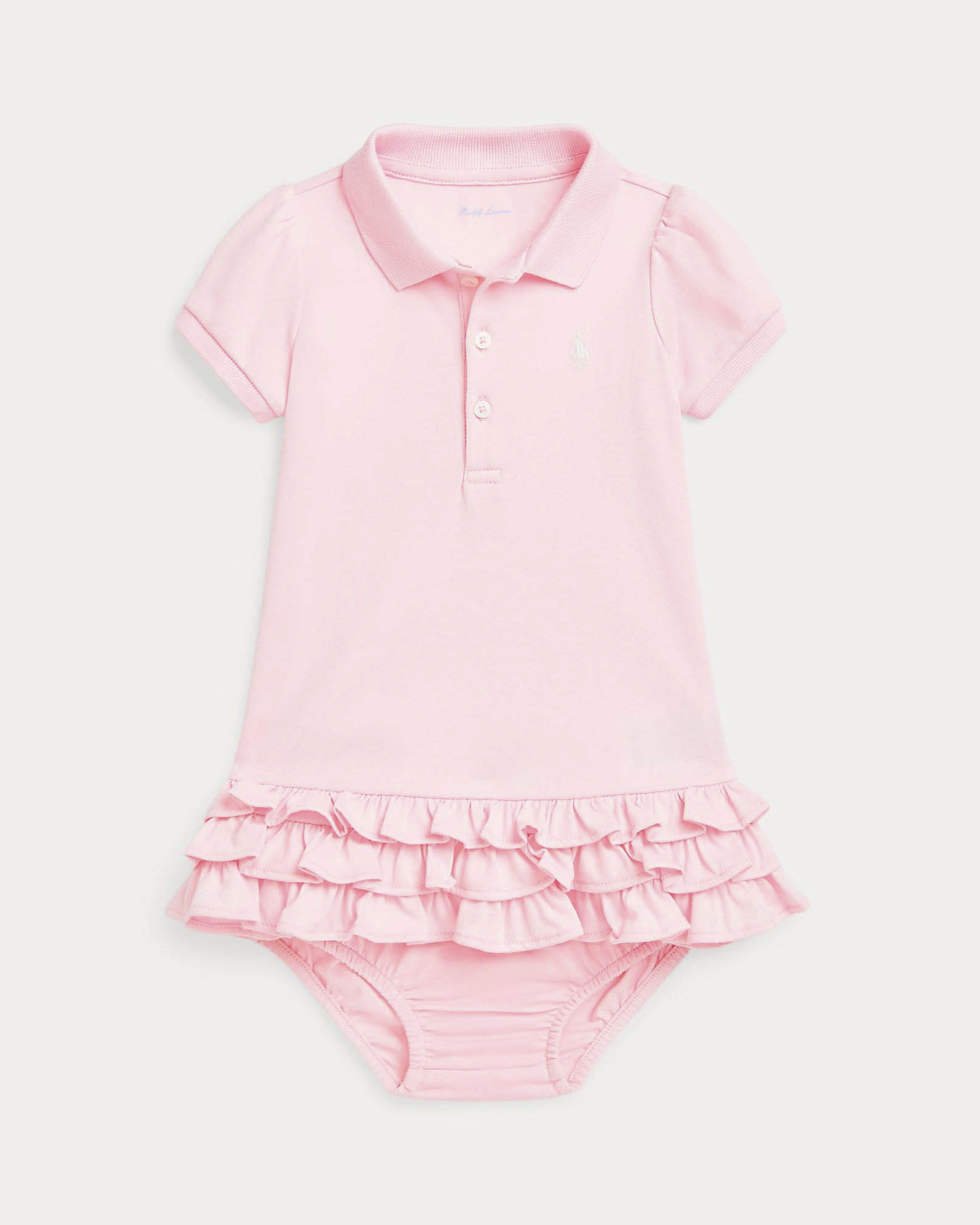Abito rosa a polo con gonna volants e coulotte abbinata Polo Ralph Lauren