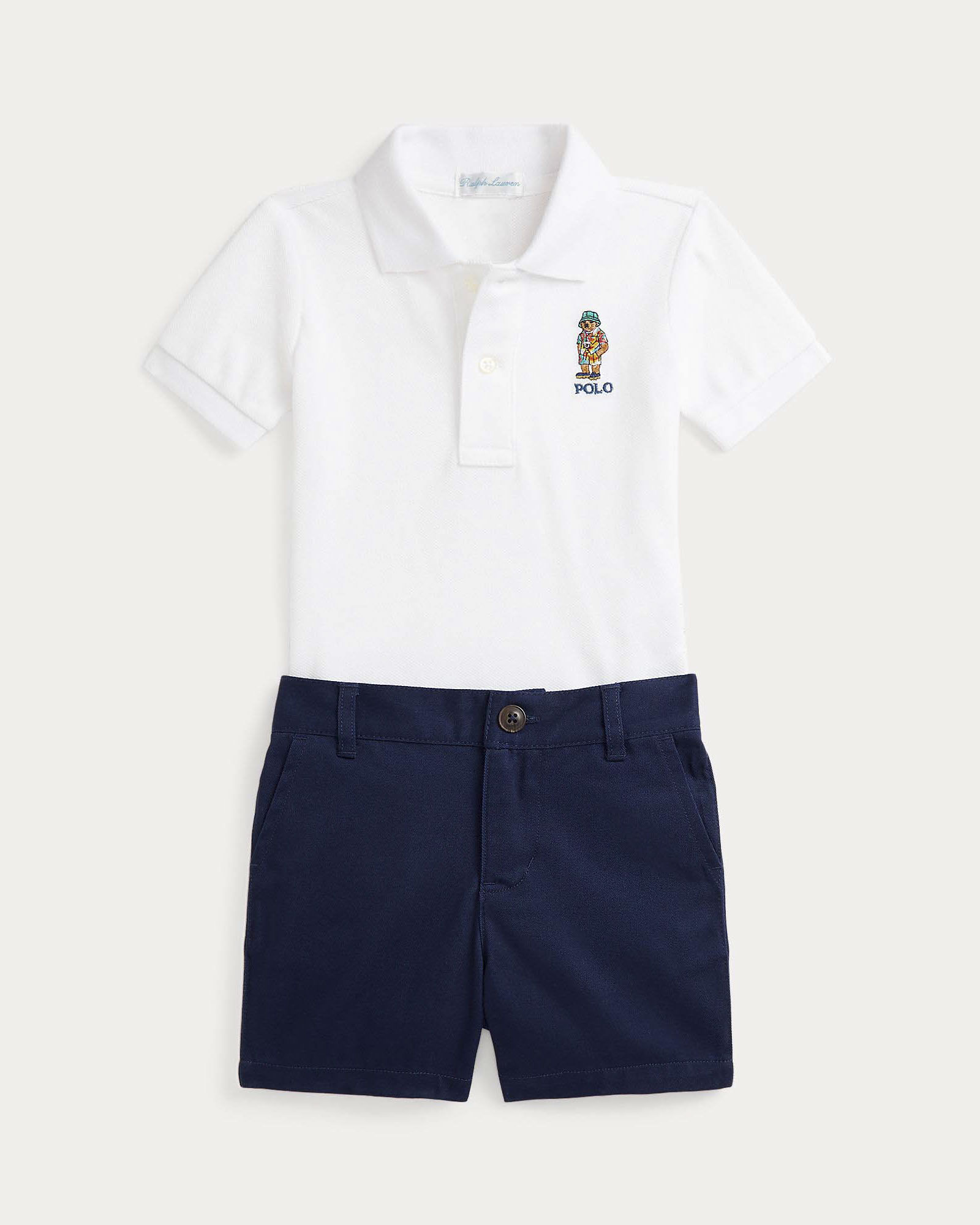 Completo Polo composto da polo bianca e bermuda blu con Polo Bear