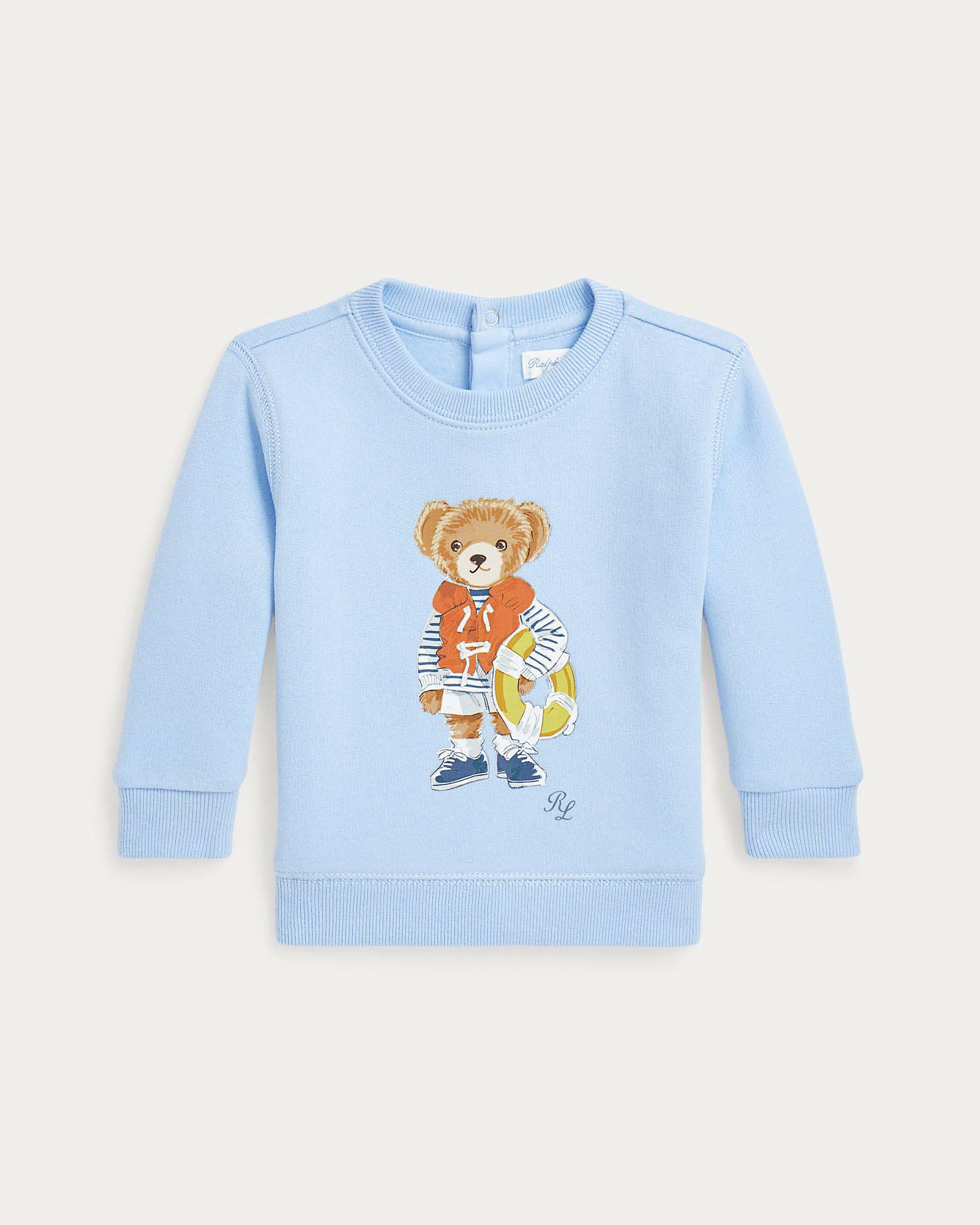 Felpa azzurra Polo in misto cotone con stampa Polo Bear e salvagente