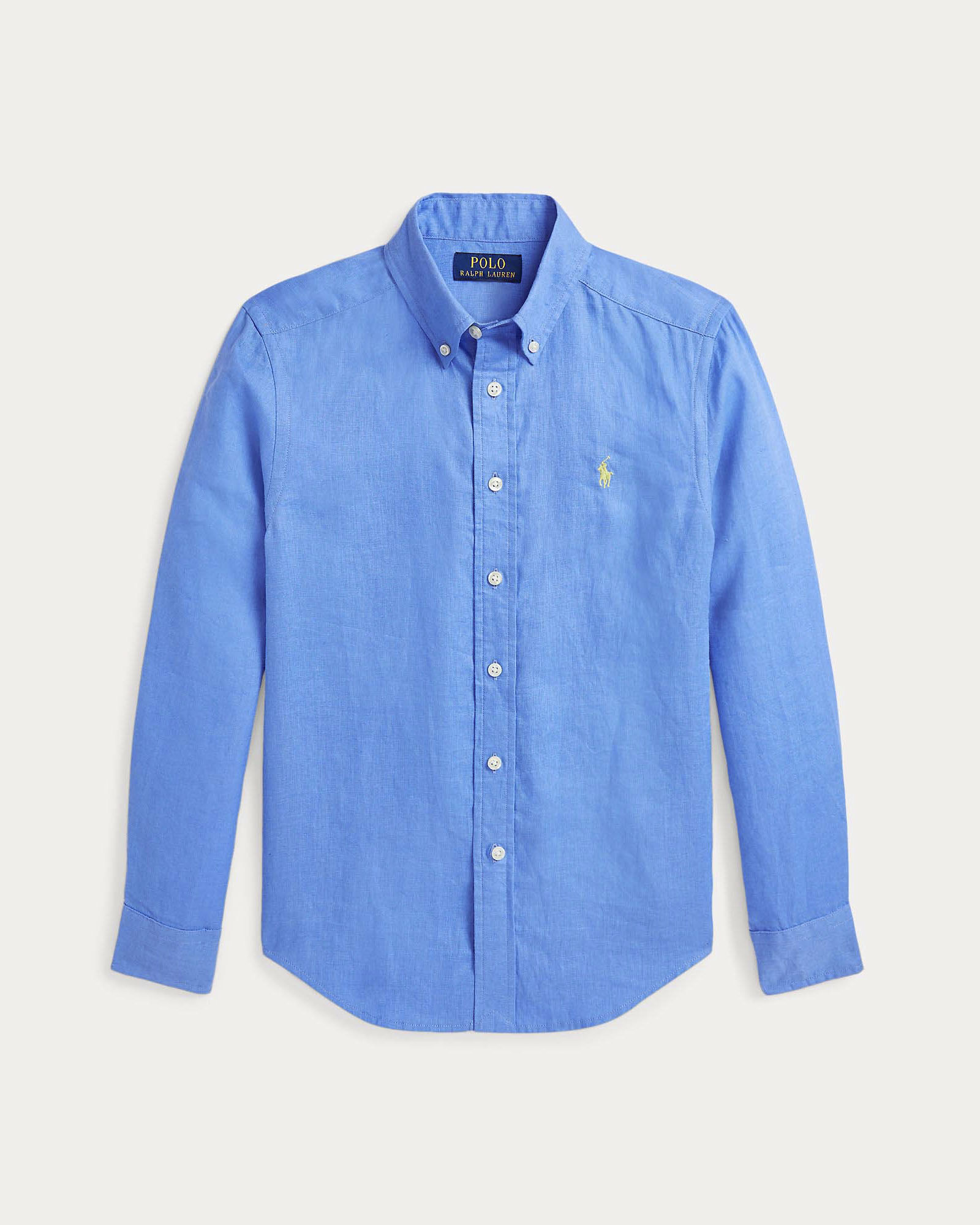 Camicia pervinca Polo Ralph Lauren in puro lino con collo button down