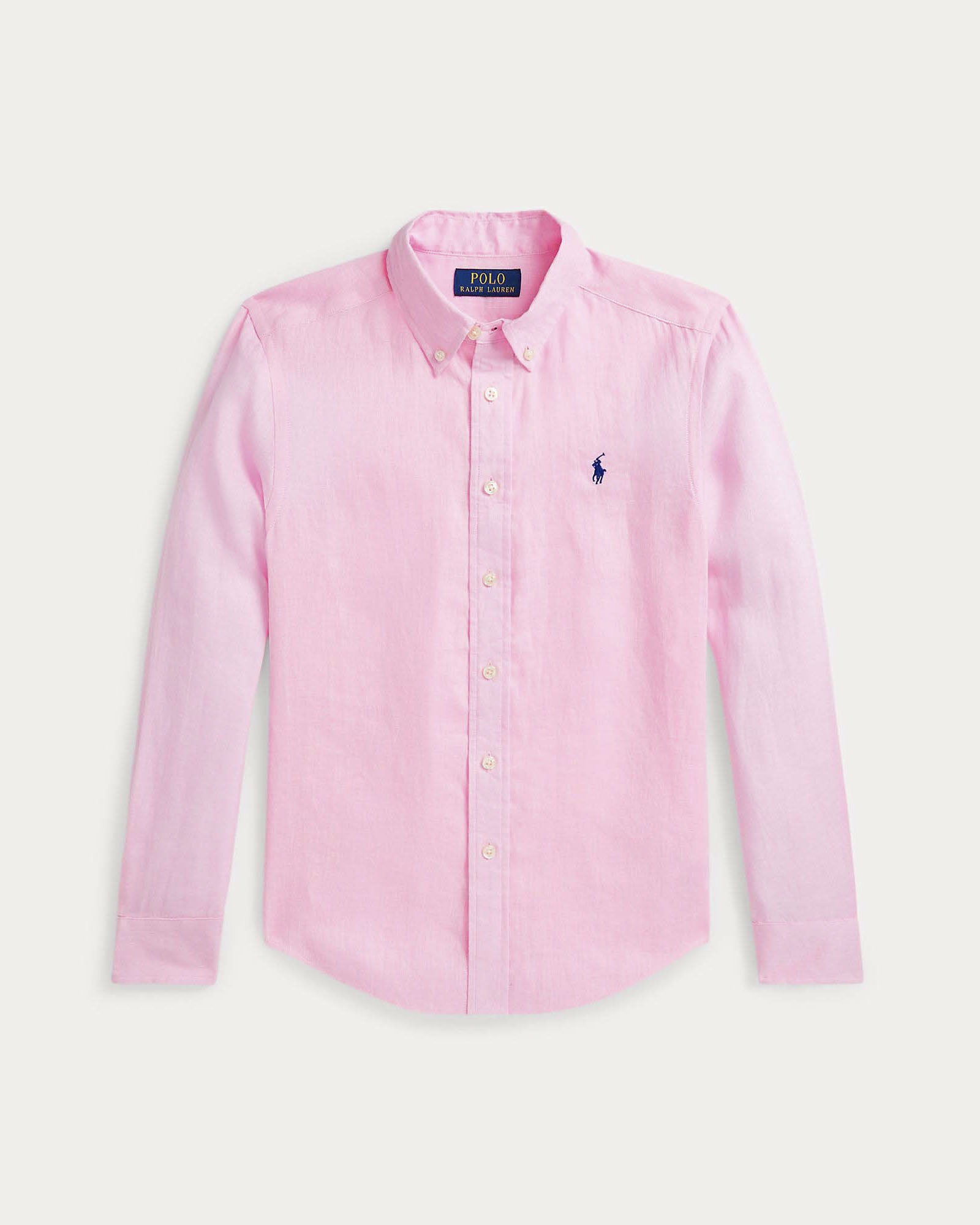 Camicia rosa Polo in puro lino con collo button down