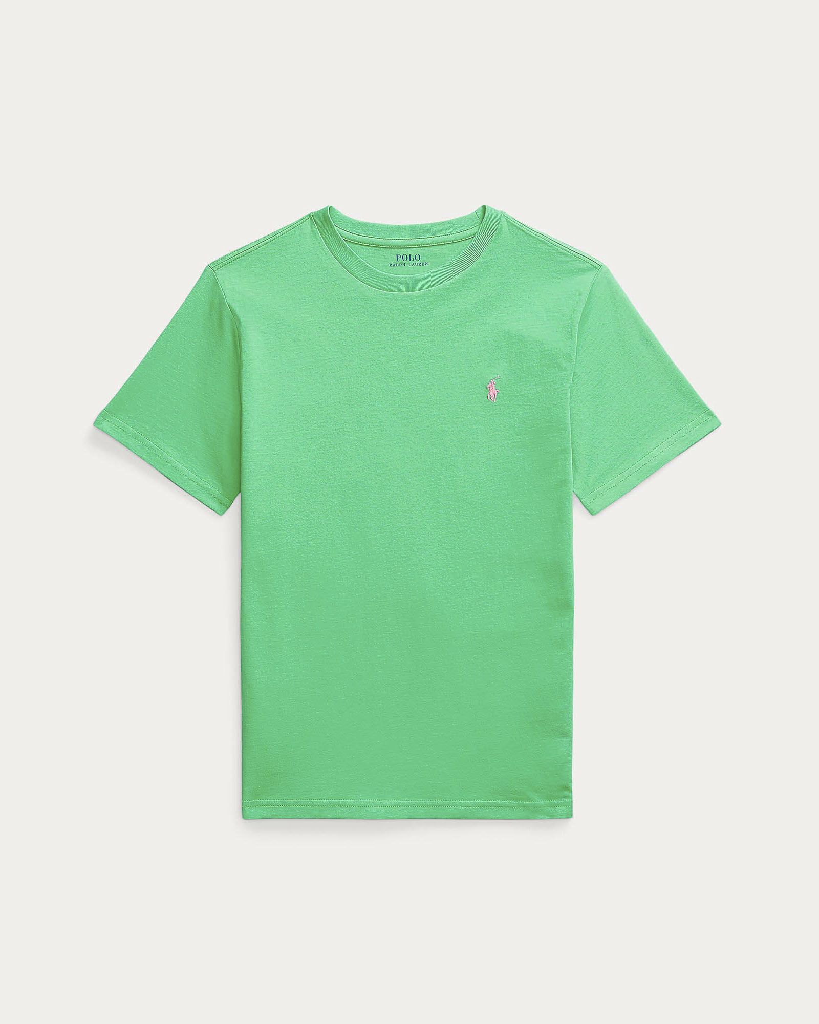 T-shirt Polo verde mezza manica con logo pony rosa