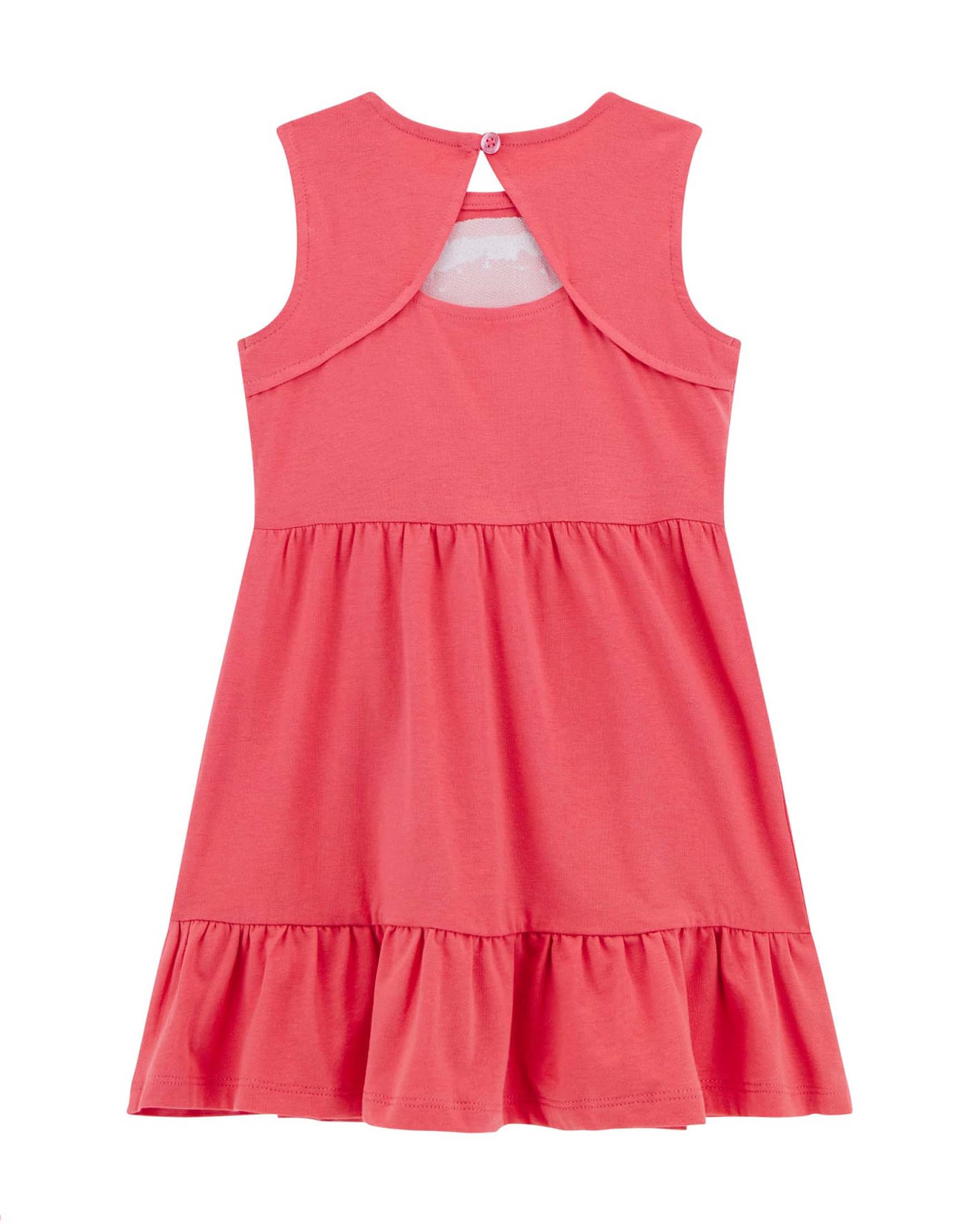 Abito fucsia in jersey di cotone stretch senza maniche con balze