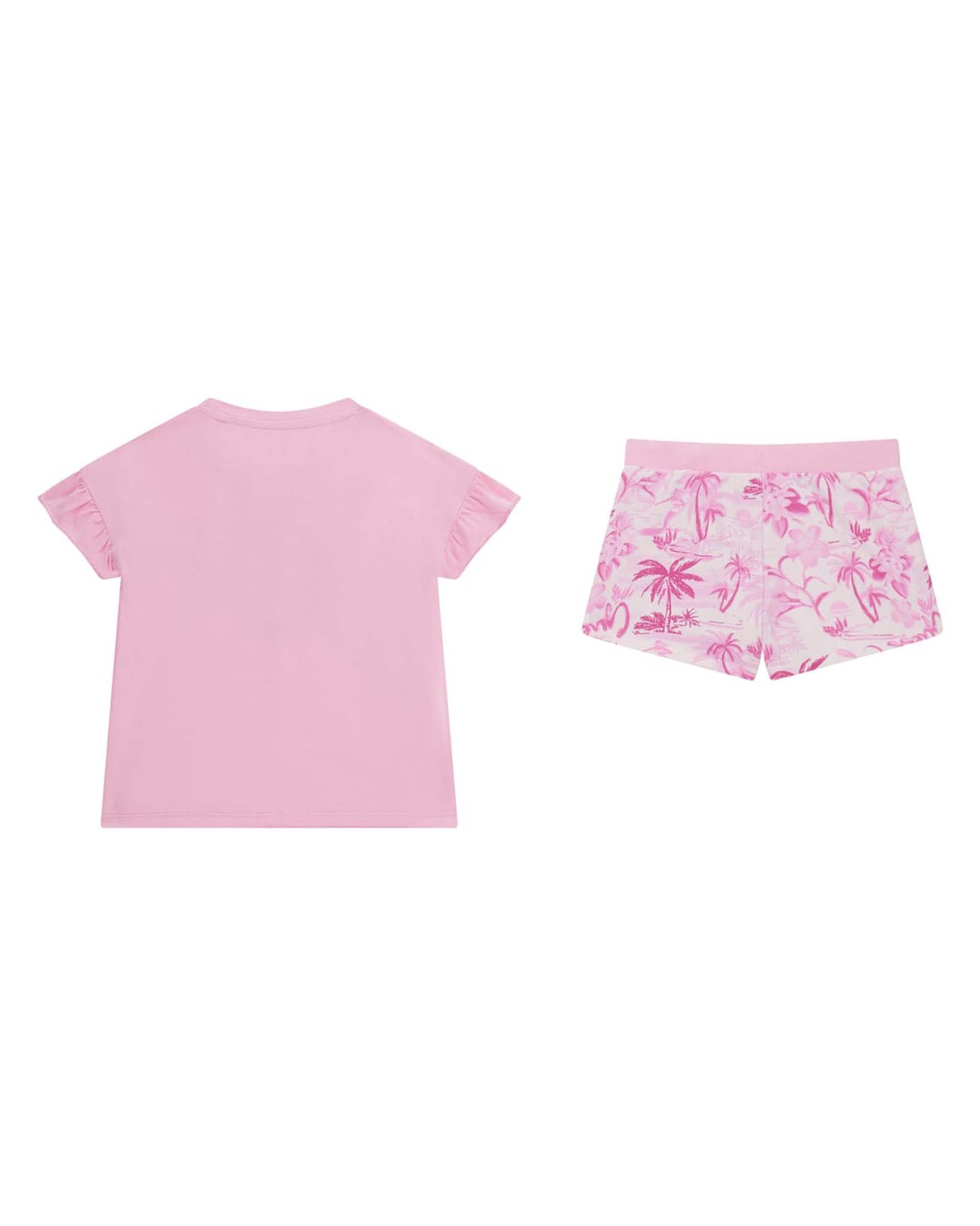 Completo t-shirt e short in cotone stretch rosa con fantasia palme image