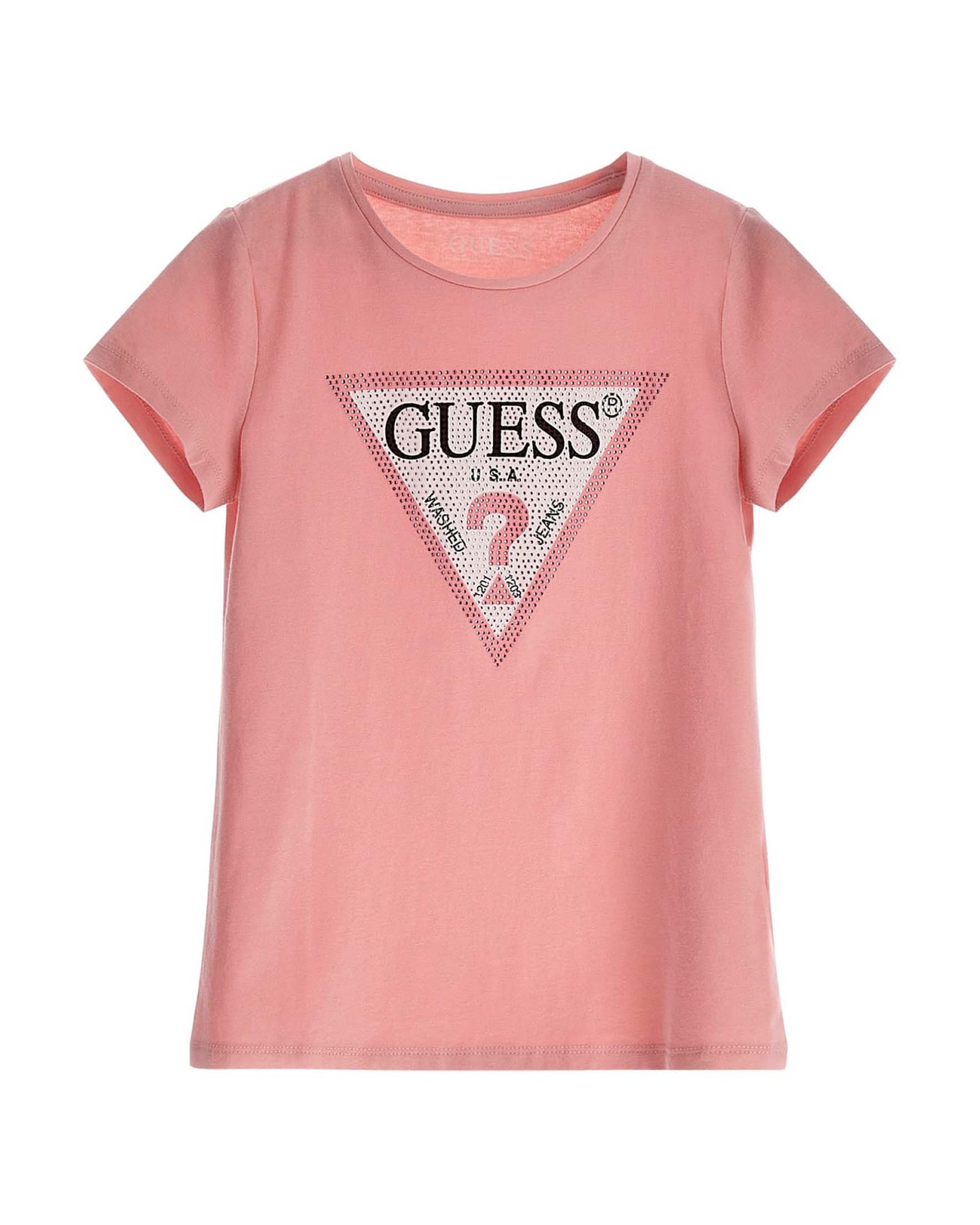 T-shirt mezza manica rosa con logo Icon in strass