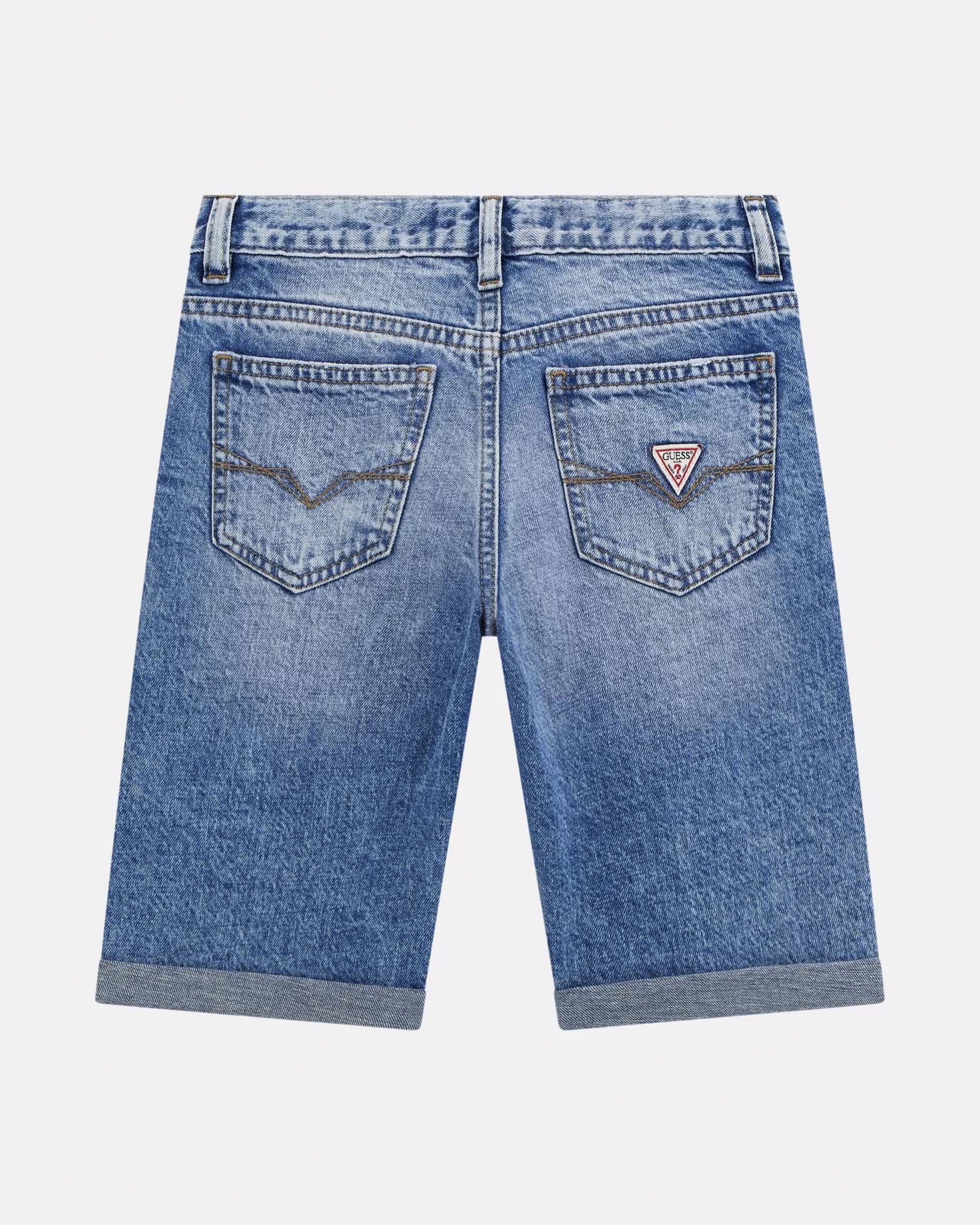 Bermuda jeans blu stone washed in misto cotone con abrasioni