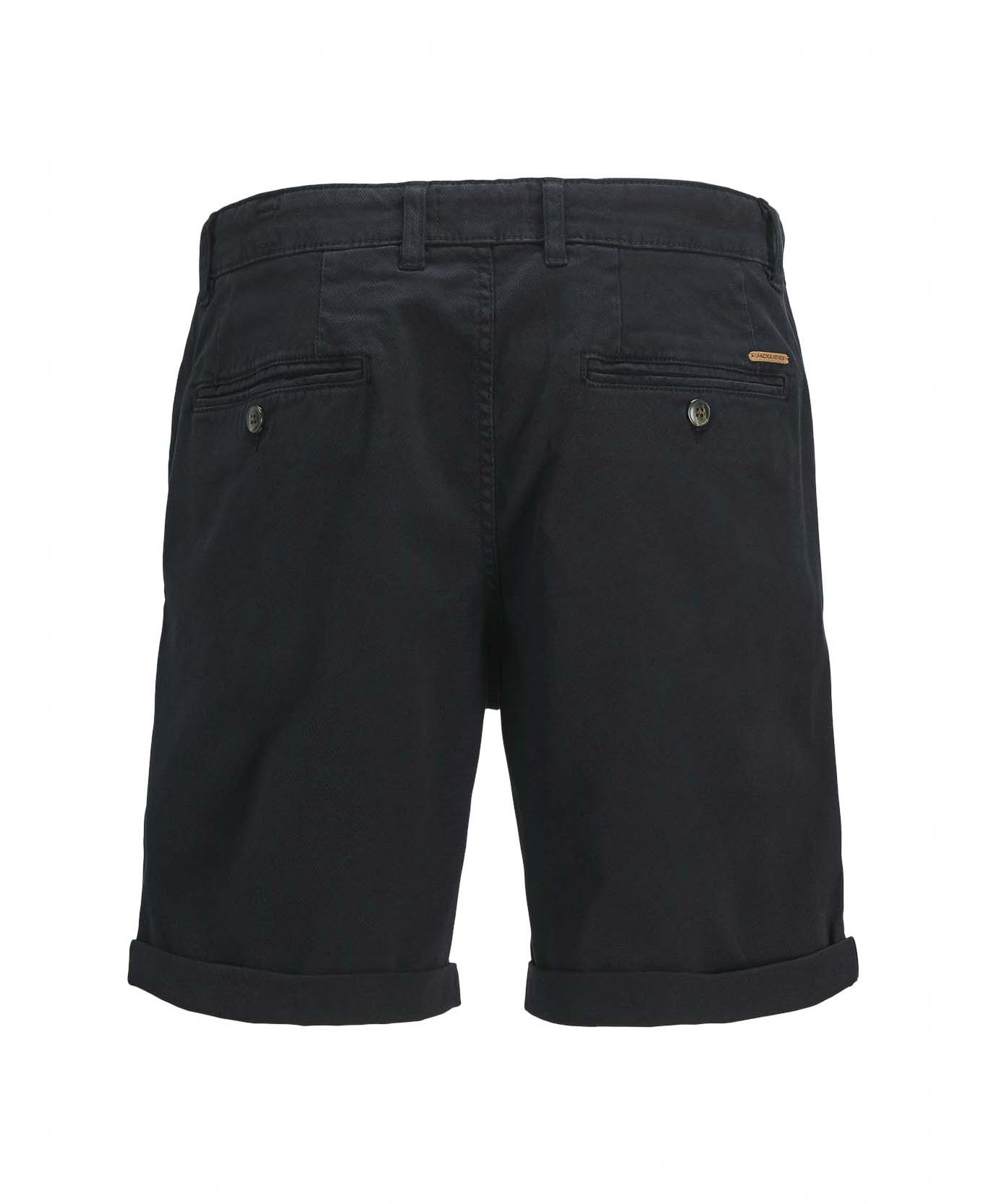 Bermuda chino blu navy in tessuto armaturato di cotone stretch con risvolti al fondo