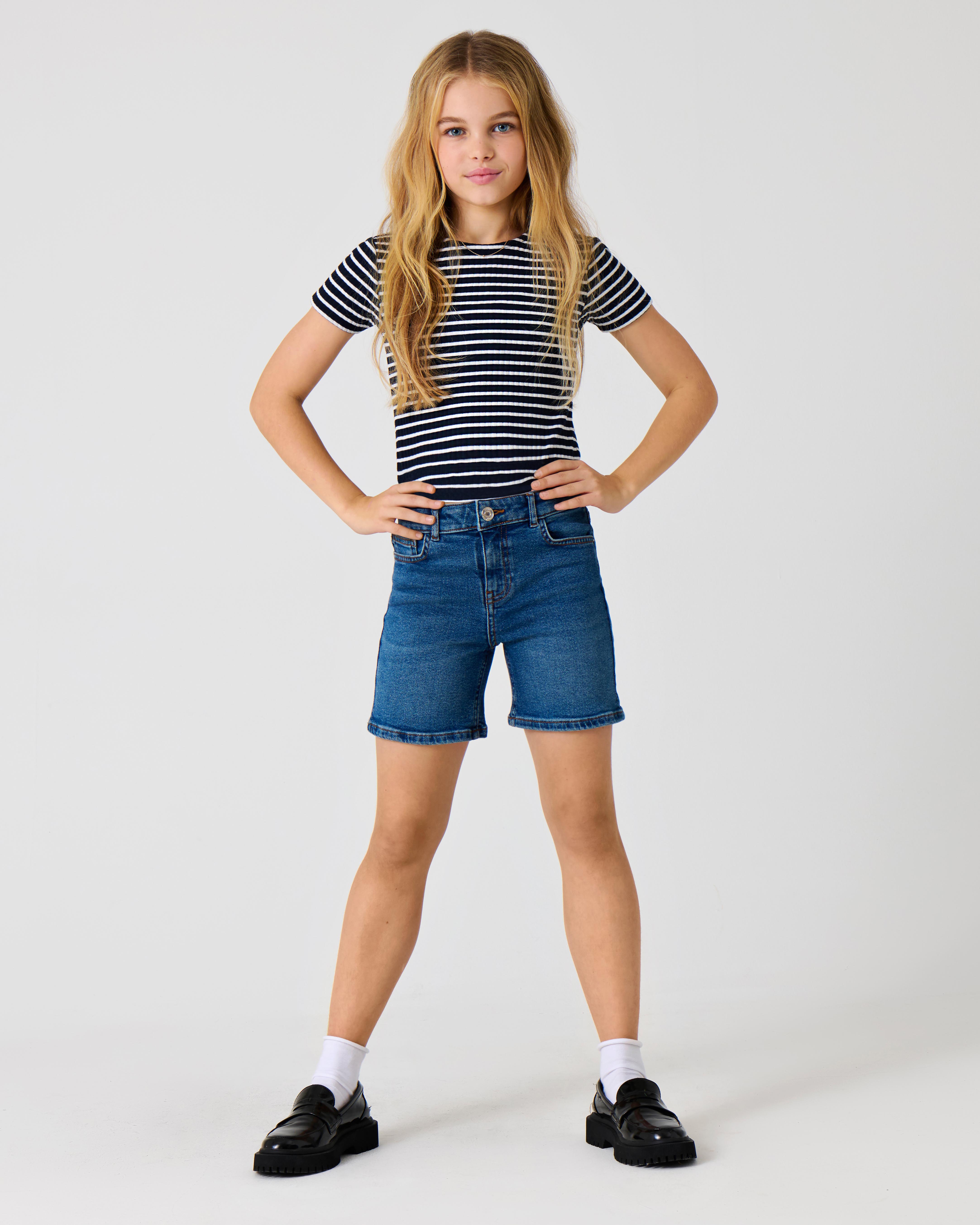 Short in jeans a lavaggio medio stone washed in cotone stretch image