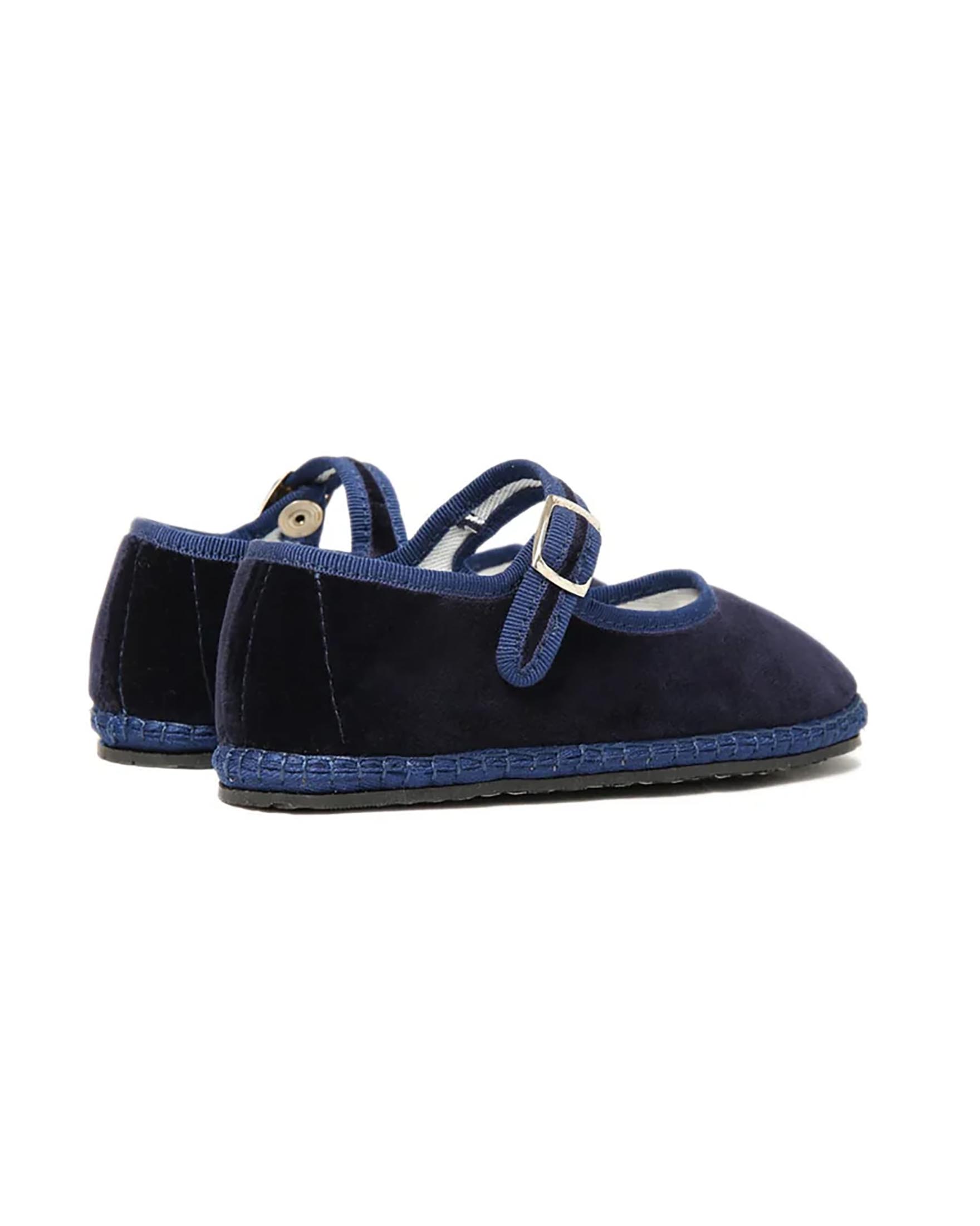 Baby friulane Le Papù in velluto blu con cinturino regolabile