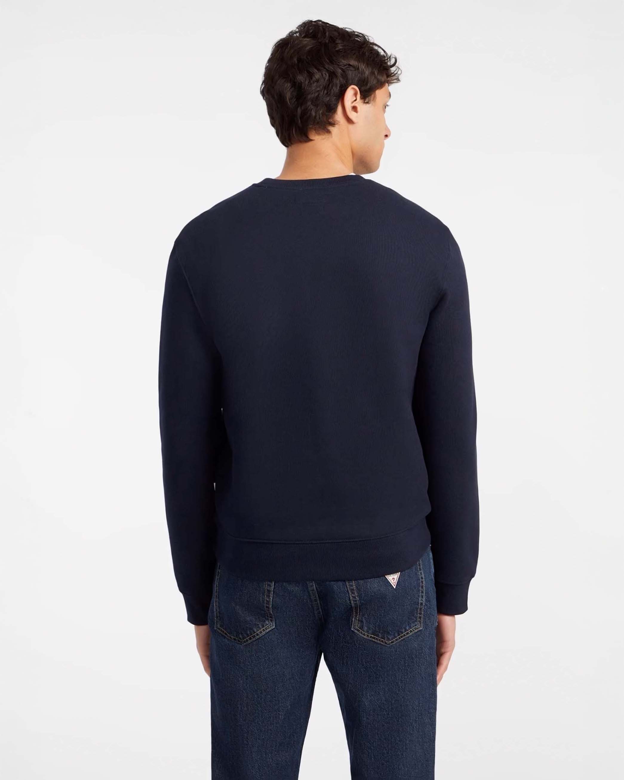 Felpa blu girocollo in cotone con logo scritta ricamata davanti