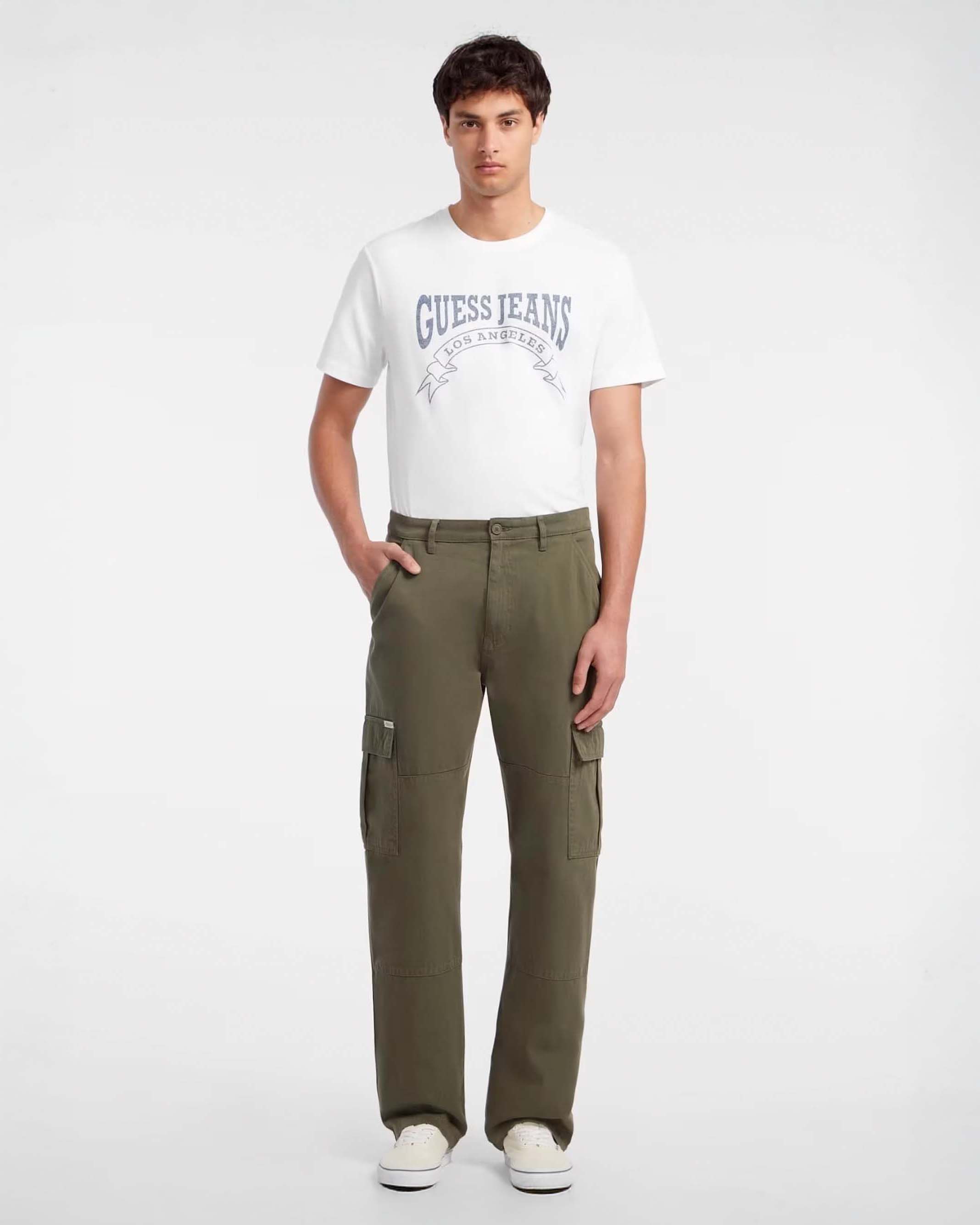 Pantalone cargo verde militare in gabardina di cotone