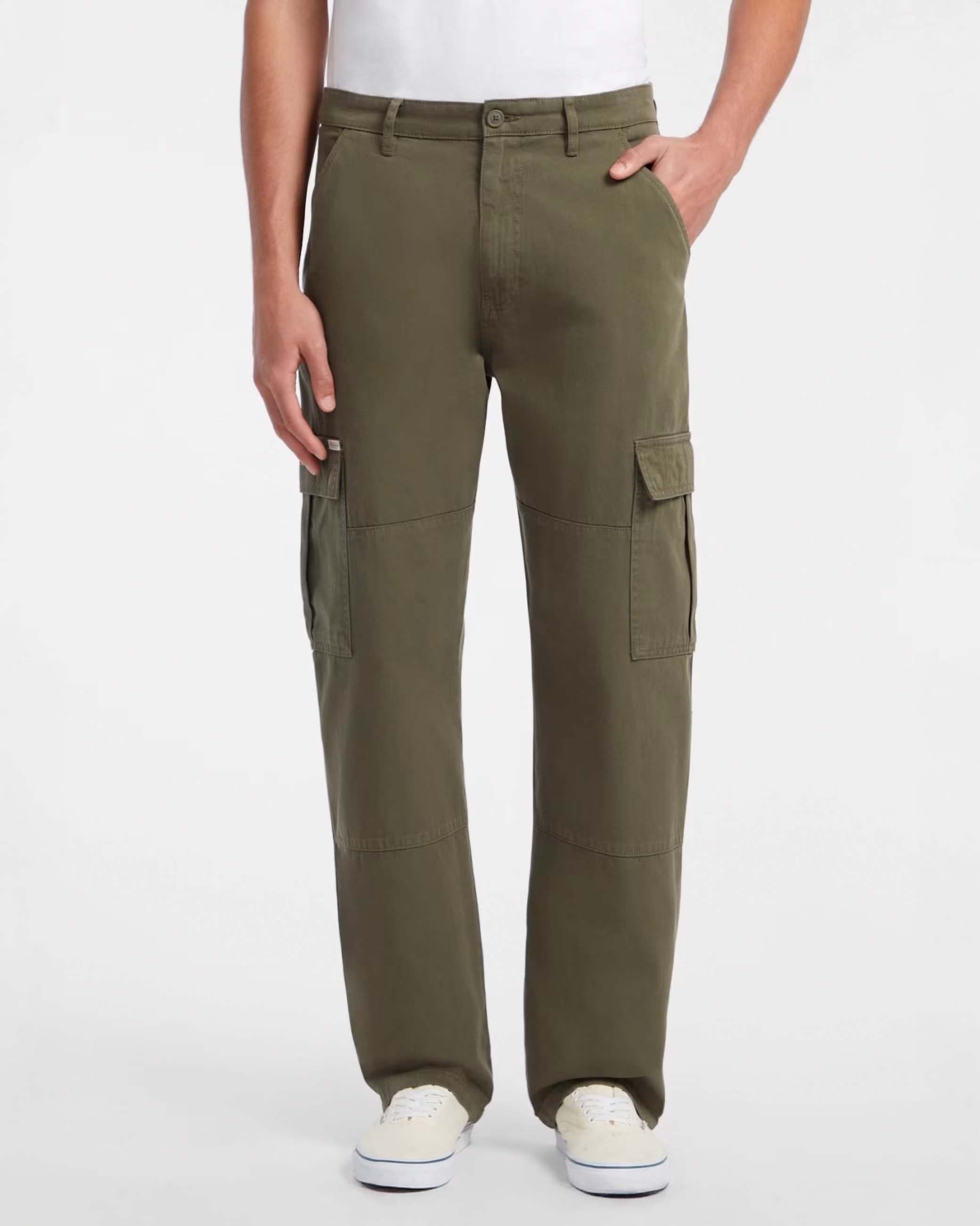 Pantalone cargo verde militare in gabardina di cotone