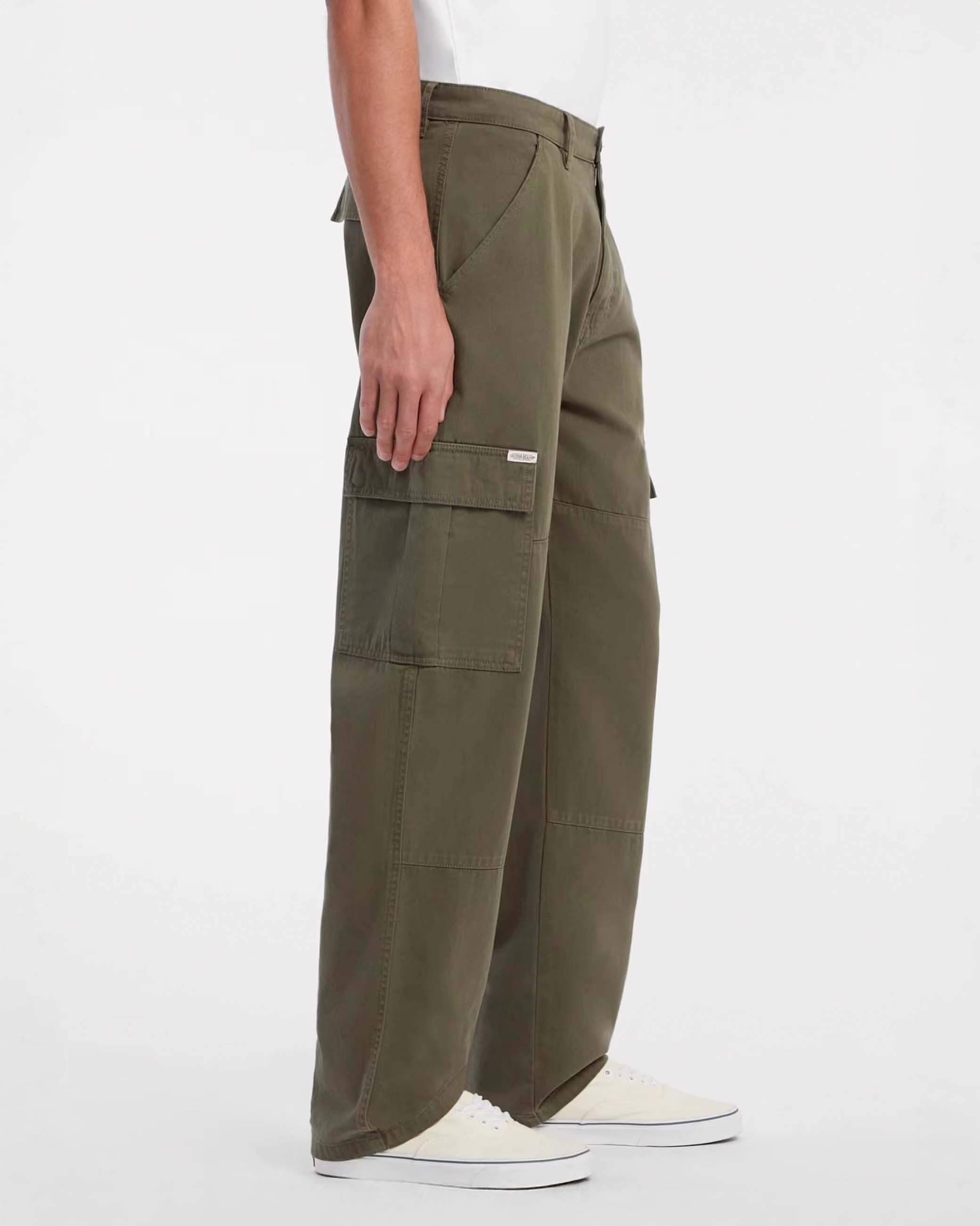 Pantalone cargo verde militare in gabardina di cotone