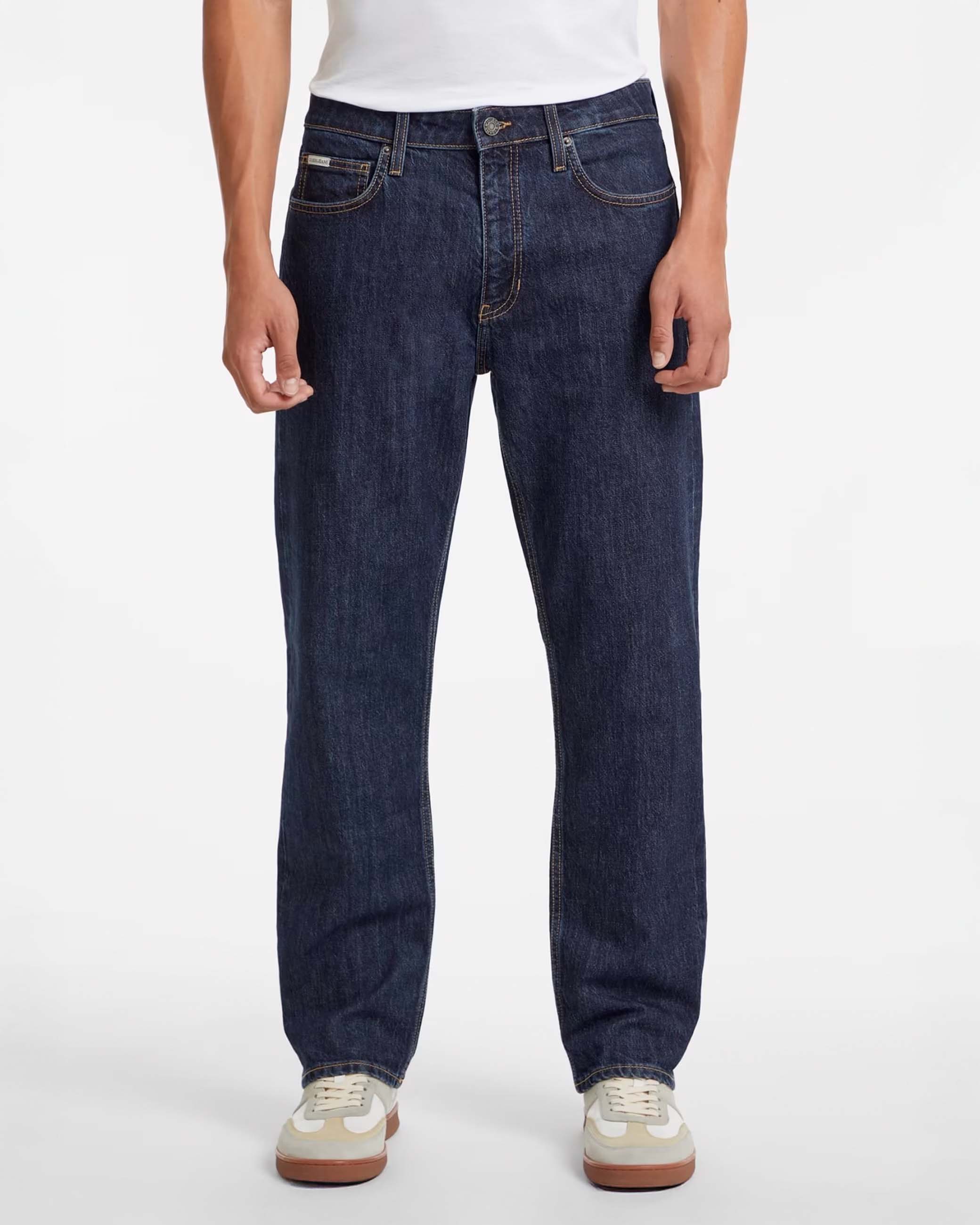 Jeans straight lavaggio scuro stone washed in cotone stretch