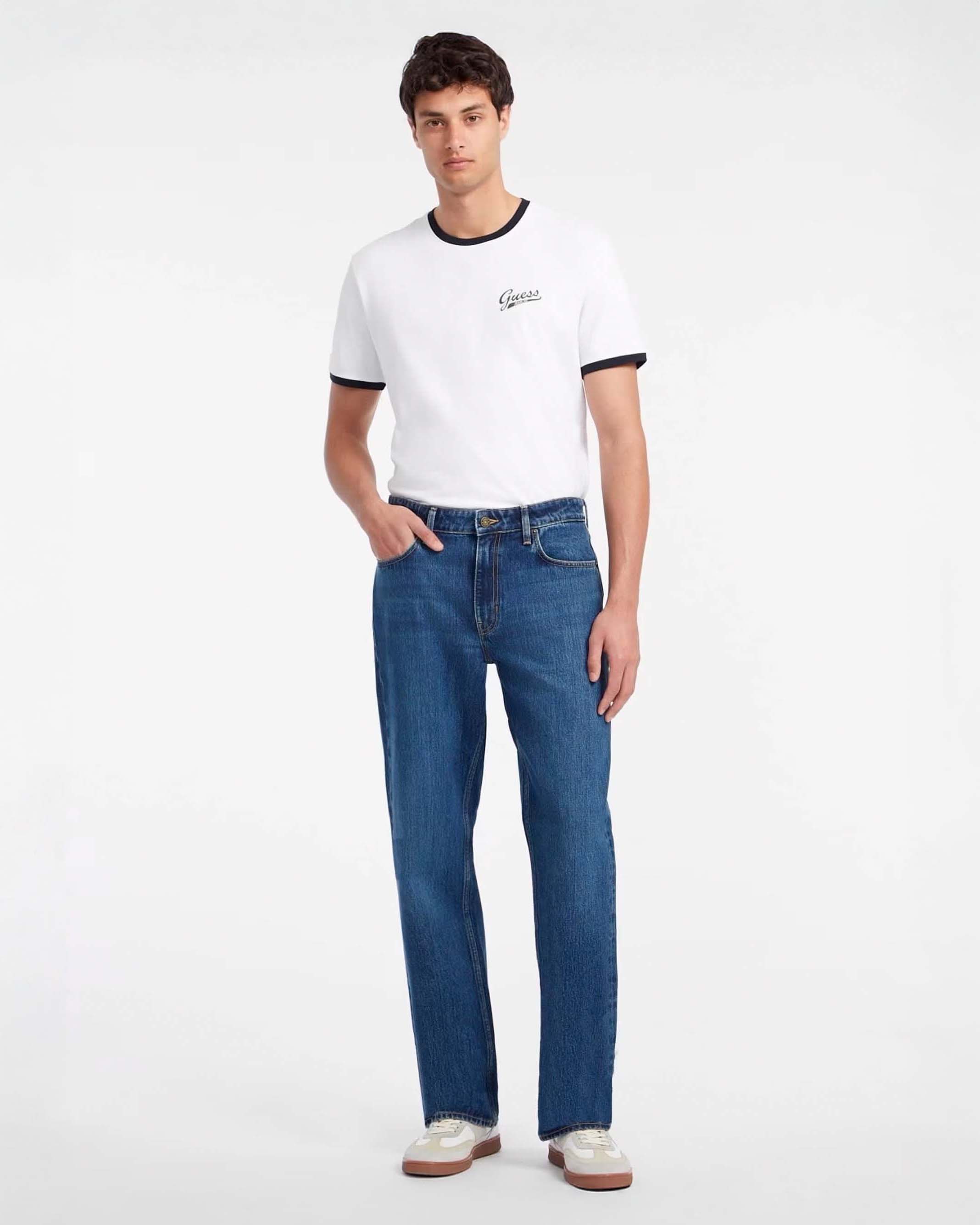 Jeans relaxed-fit lavaggio medio stone washed in puro cotone